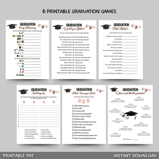 6 printable graduation party games with a bonus file that allows everyone to write advice and wishes for the graduate! Simply, download, print, and use!