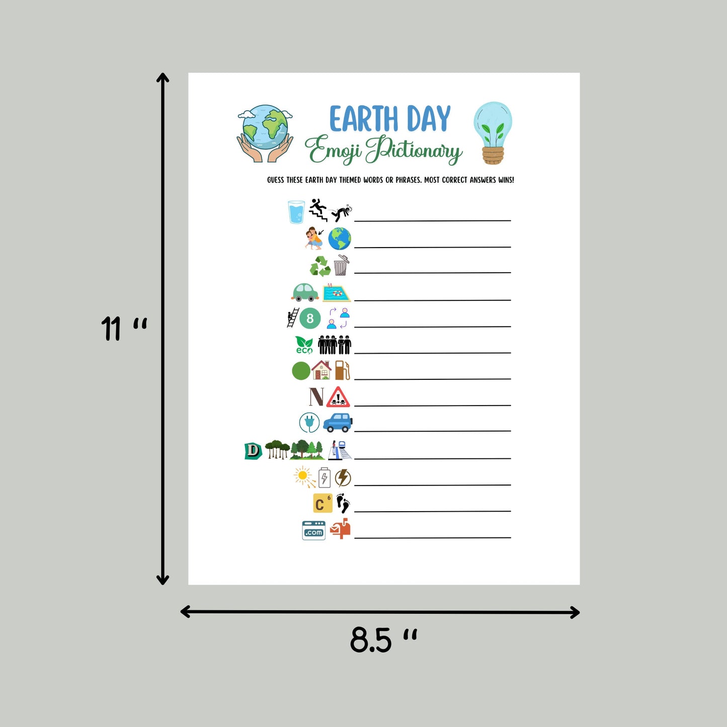 Earth Day Emoji Pictionary Game Printable, Party Game for Kids And Adults, Environmental Activity, Family Game, Classroom Game, Work Party
