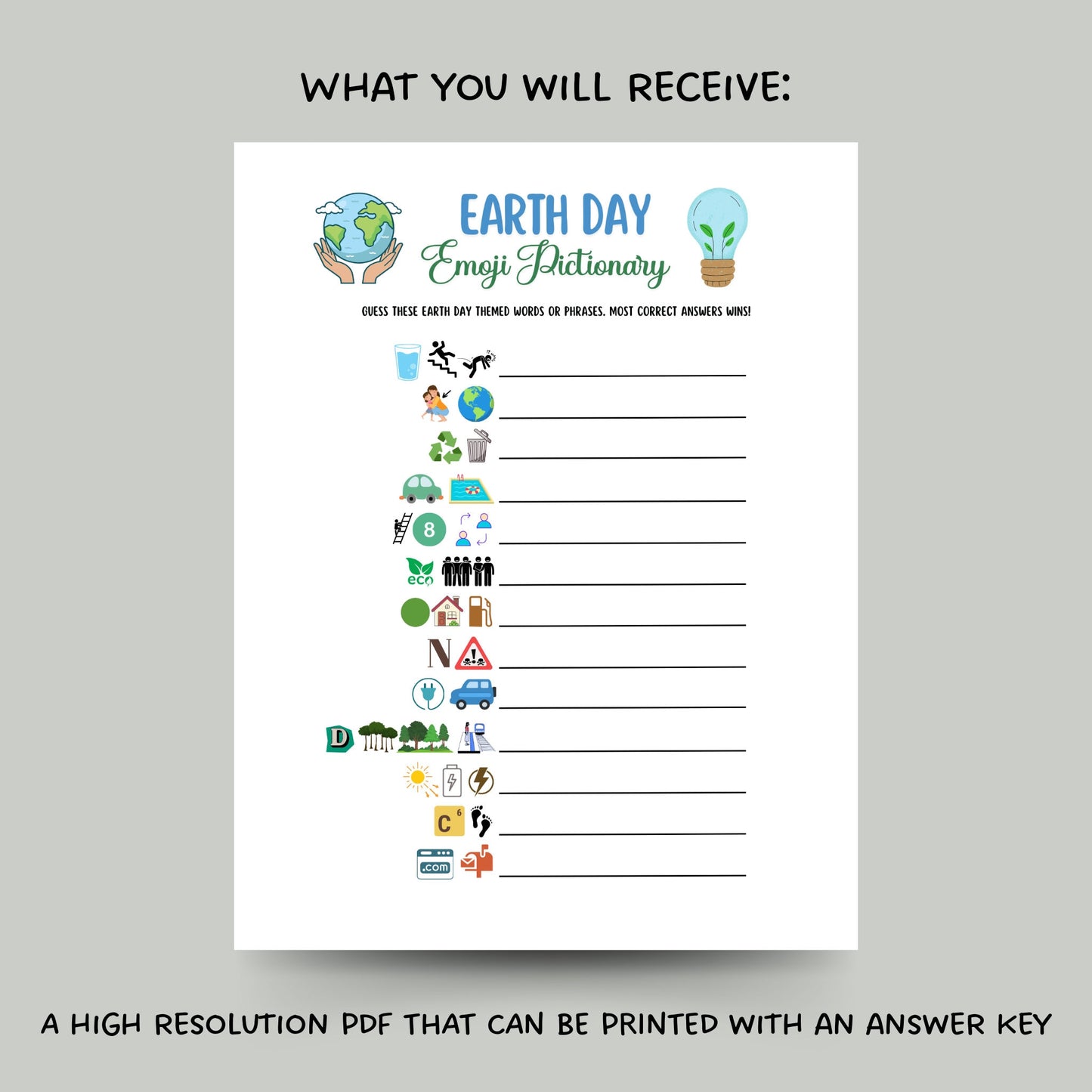 Earth Day Emoji Pictionary Game Printable, Party Game for Kids And Adults, Environmental Activity, Family Game, Classroom Game, Work Party