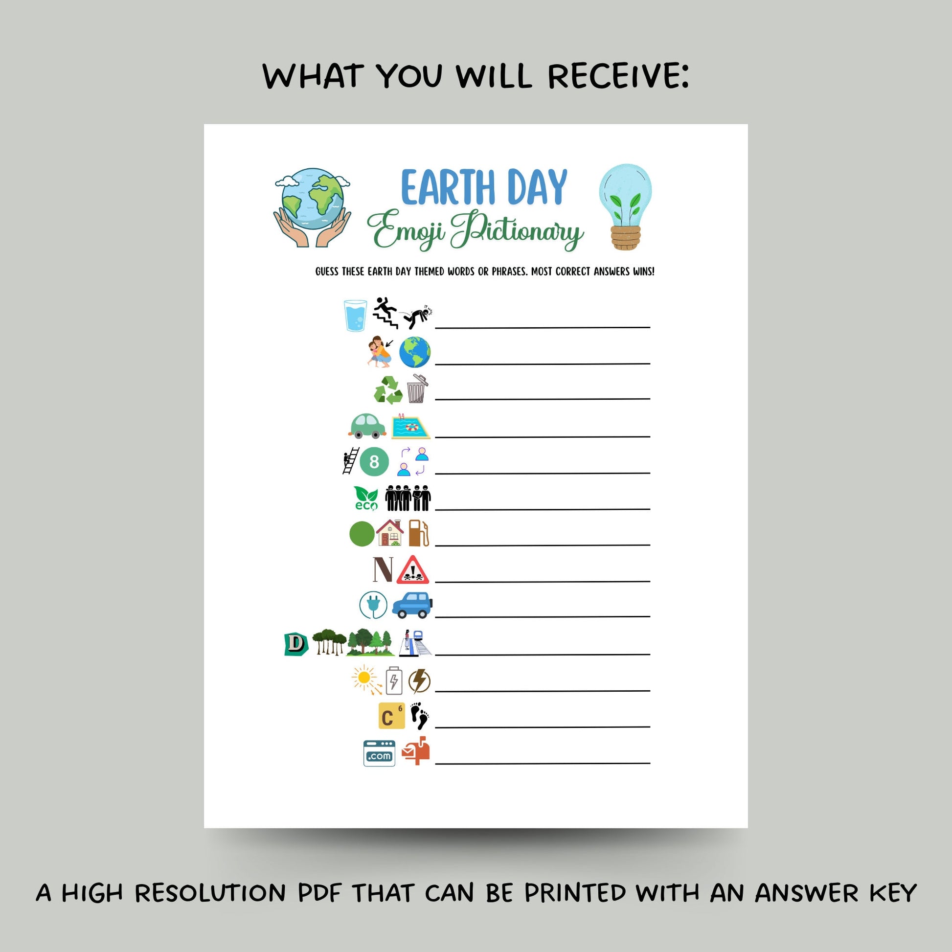 Earth Day Emoji Pictionary Game Printable, Party Game for Kids And Adults, Environmental Activity, Family Game, Classroom Game, Work Party