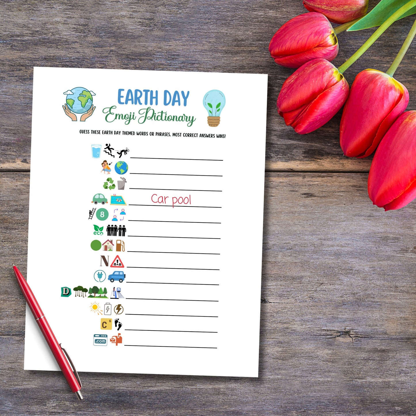 Earth Day Emoji Pictionary Game Printable, Party Game for Kids And Adults, Environmental Activity, Family Game, Classroom Game, Work Party