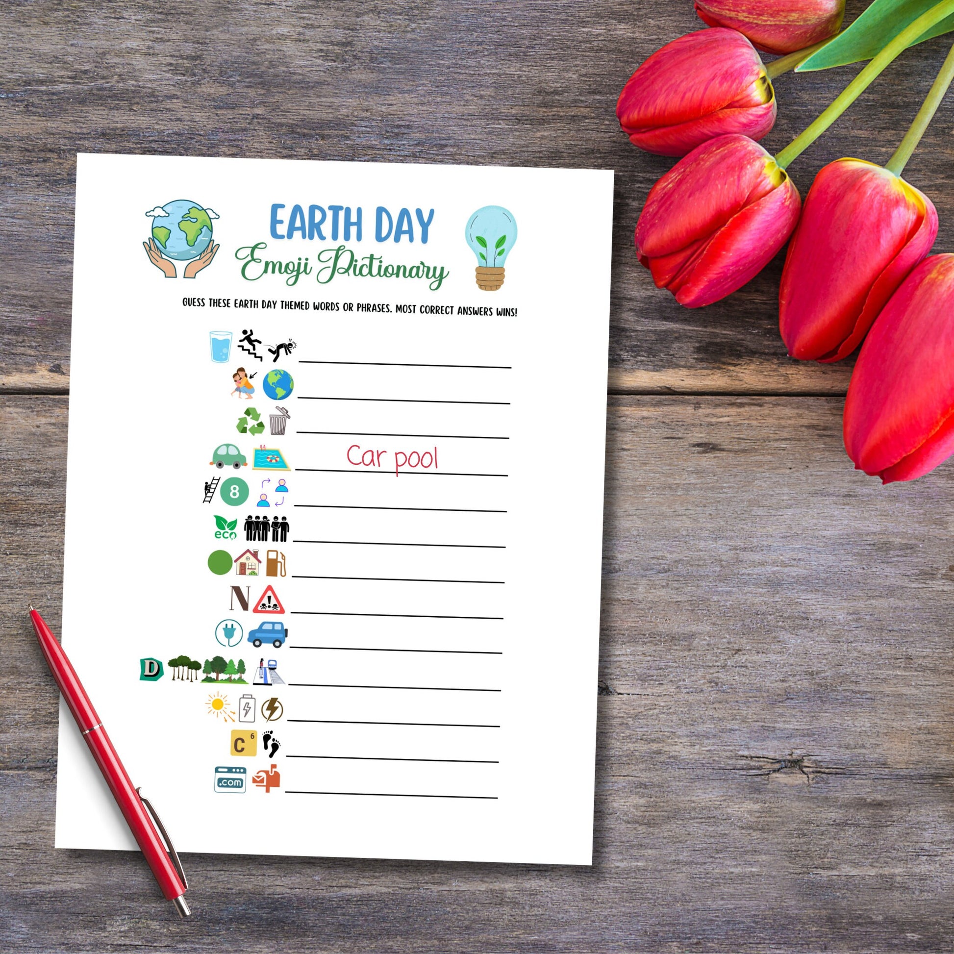 Earth Day Emoji Pictionary Game Printable, Party Game for Kids And Adults, Environmental Activity, Family Game, Classroom Game, Work Party