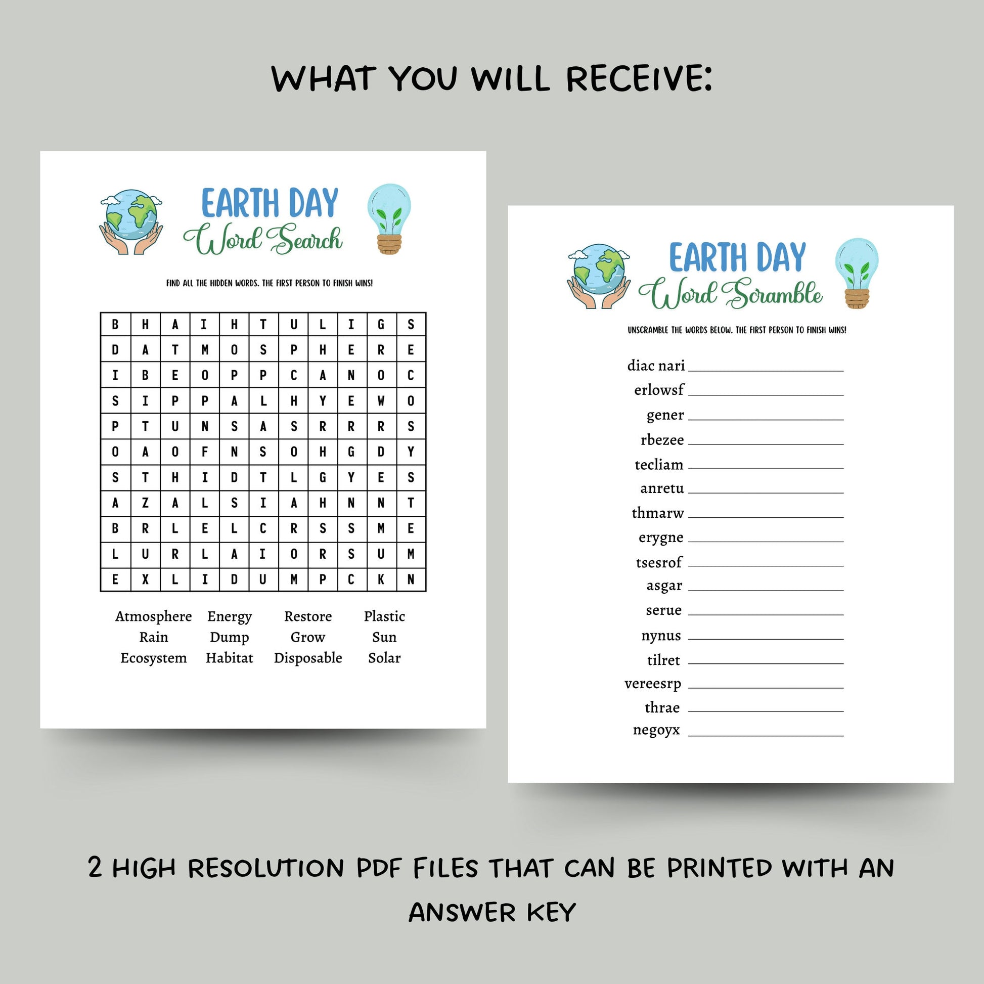 Earth Day Games Printable, Environmental Activity Word Search & Word Scramble, Party Game for Kids And Adults, Family Game, Classroom Game