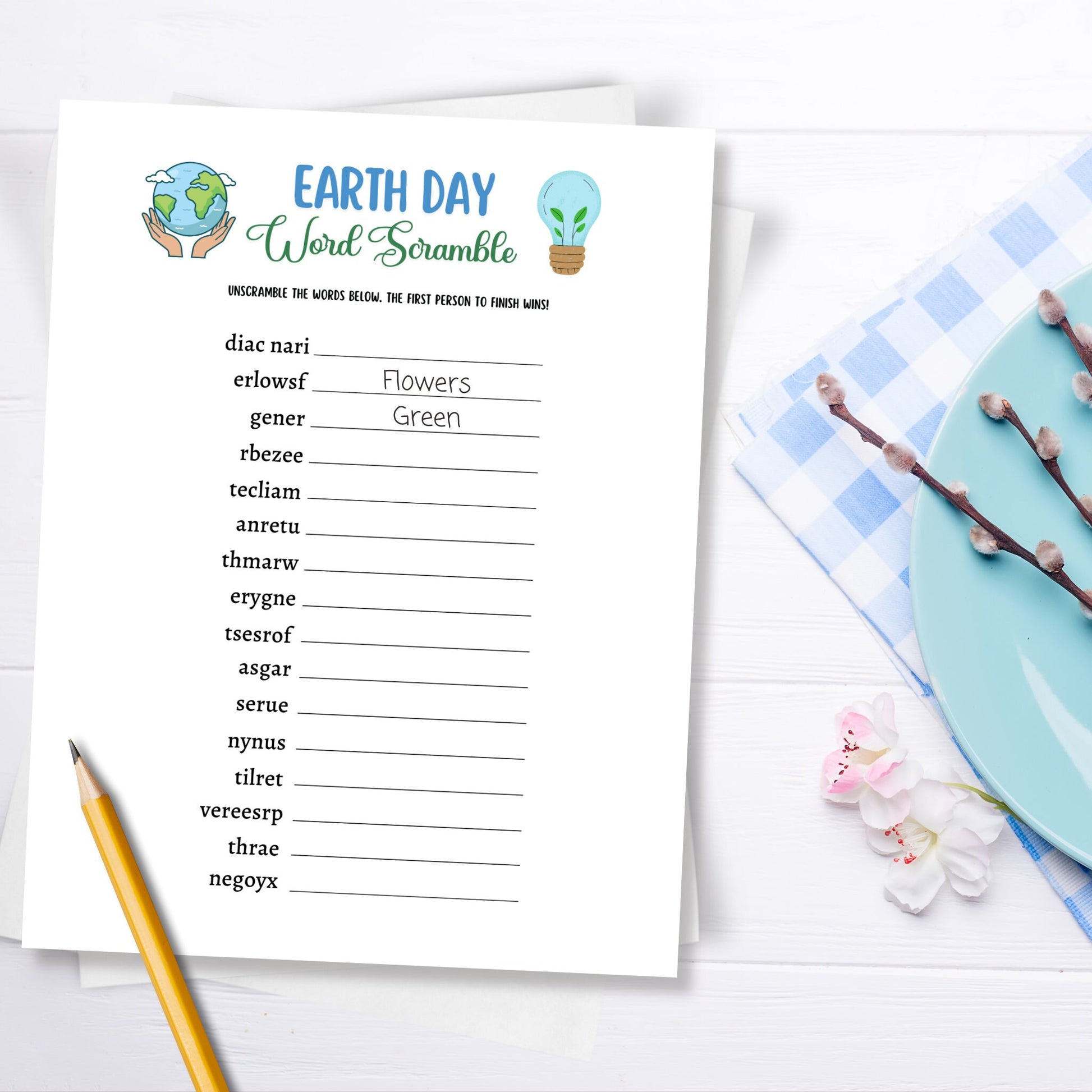 Earth Day Games Printable, Environmental Activity Word Search & Word Scramble, Party Game for Kids And Adults, Family Game, Classroom Game