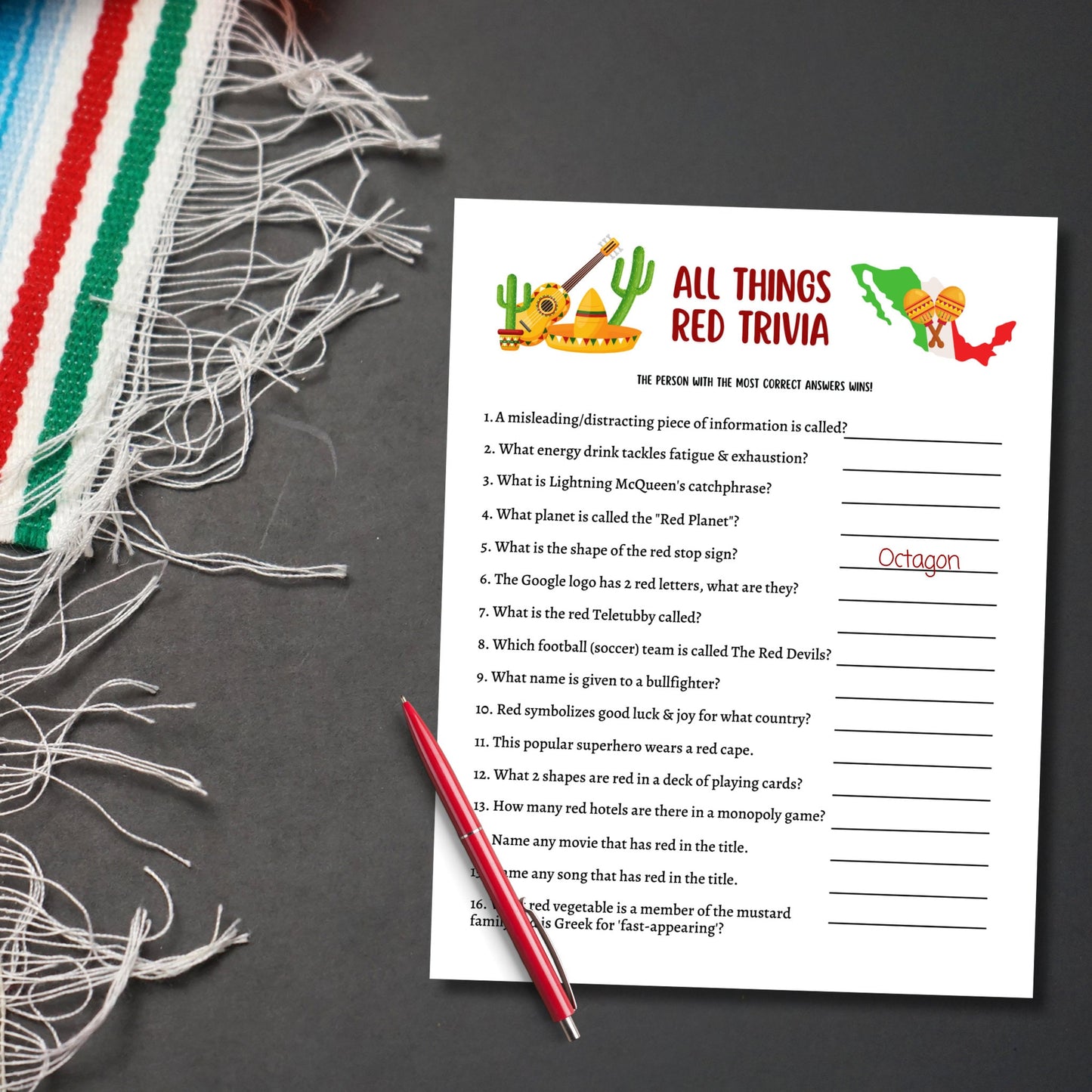 Cinco De Mayo Party Games Printable, Mexican Fiesta Games For Adults And Kids, Fun Family Group Games, Classroom Activity Game, Office Party