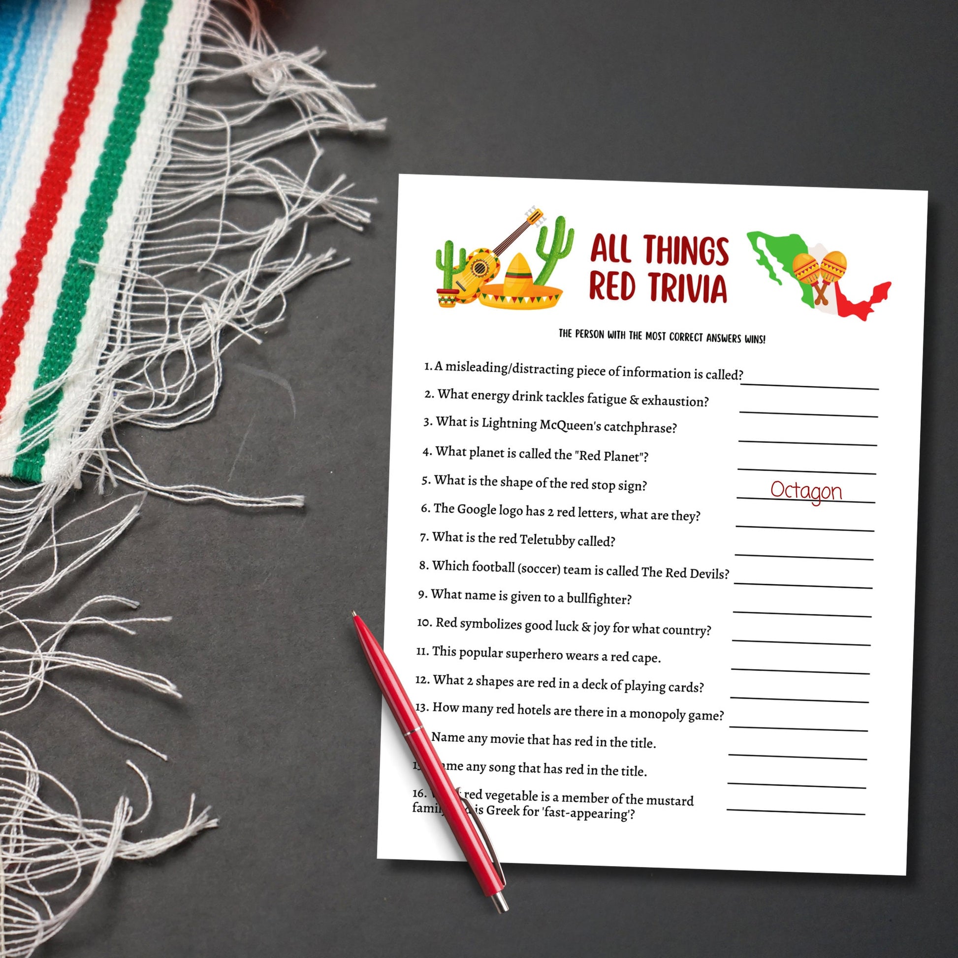 Cinco De Mayo Party Games Printable, Mexican Fiesta Games For Adults And Kids, Fun Family Group Games, Classroom Activity Game, Office Party