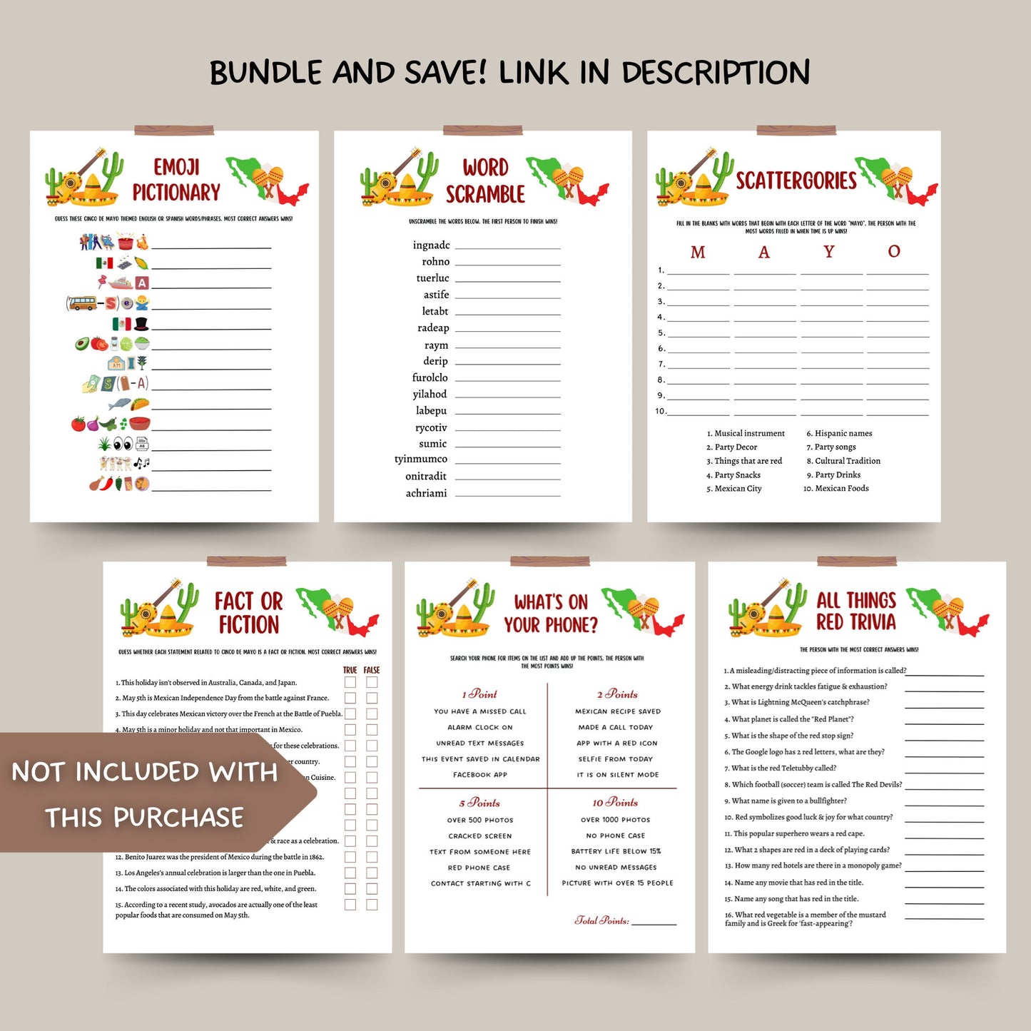 Cinco de Mayo Emoji Pictionary Game Printable, Fun Mexican Party Game Adults & Kids, Work Office Party, Family Fiesta Game, Classroom Game