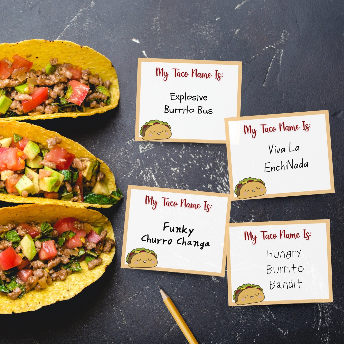 What's Your Taco Name Printable, Cinco De Mayo Party Game, Mexican Fiesta Game Kids And Adults, Fun Classroom Game, Birthday Party Name Game