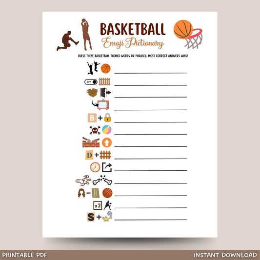 Basketball Emoji Pictionary Game Printable, Basketball Party Game, Office Party Game, Activity For Kids and Adults, Classroom Games