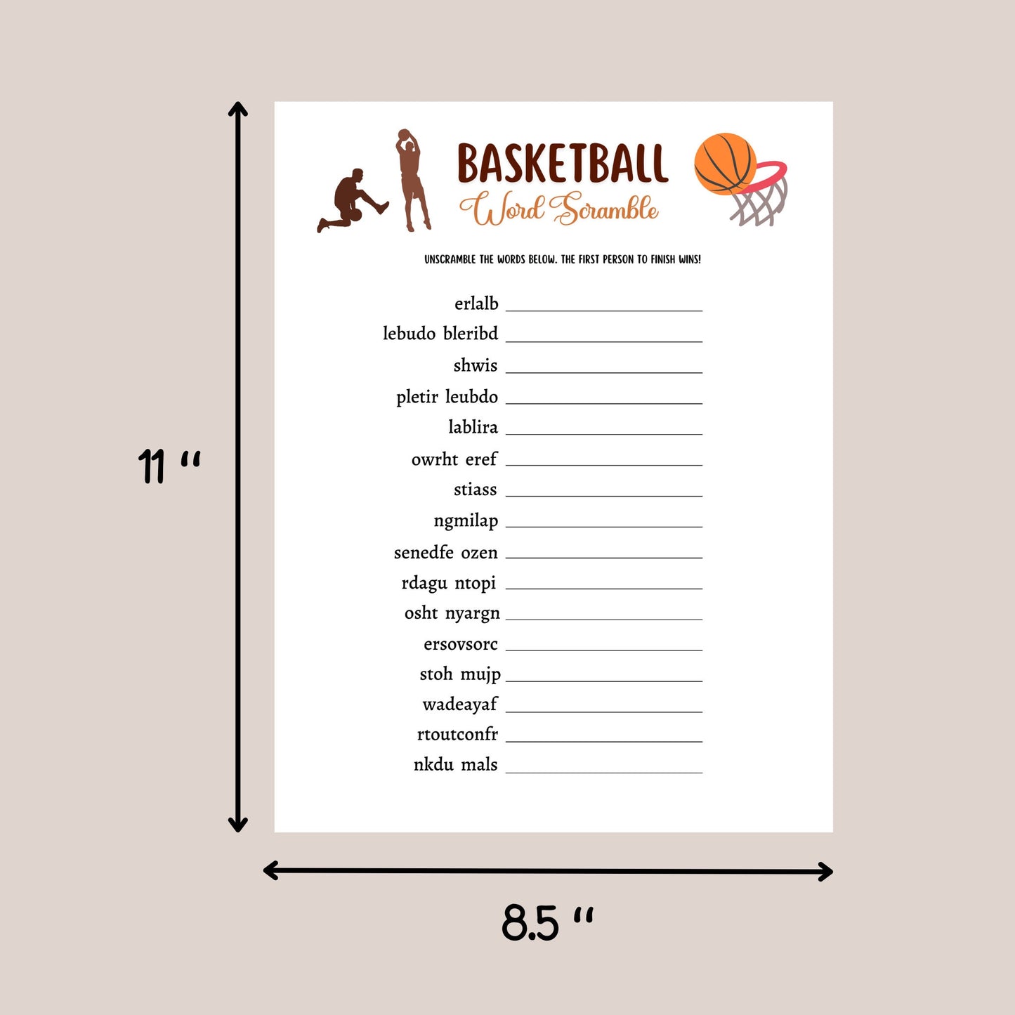 Basketball Word Scramble Game Printable, Basketball Party Game, Mens College Basketball, Classroom Game, Activity for Adults And Kids