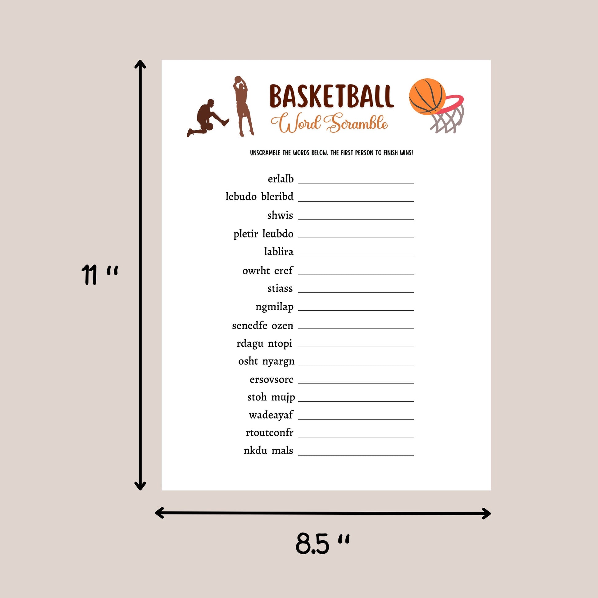 Basketball Word Scramble Game Printable, Basketball Party Game, Mens College Basketball, Classroom Game, Activity for Adults And Kids