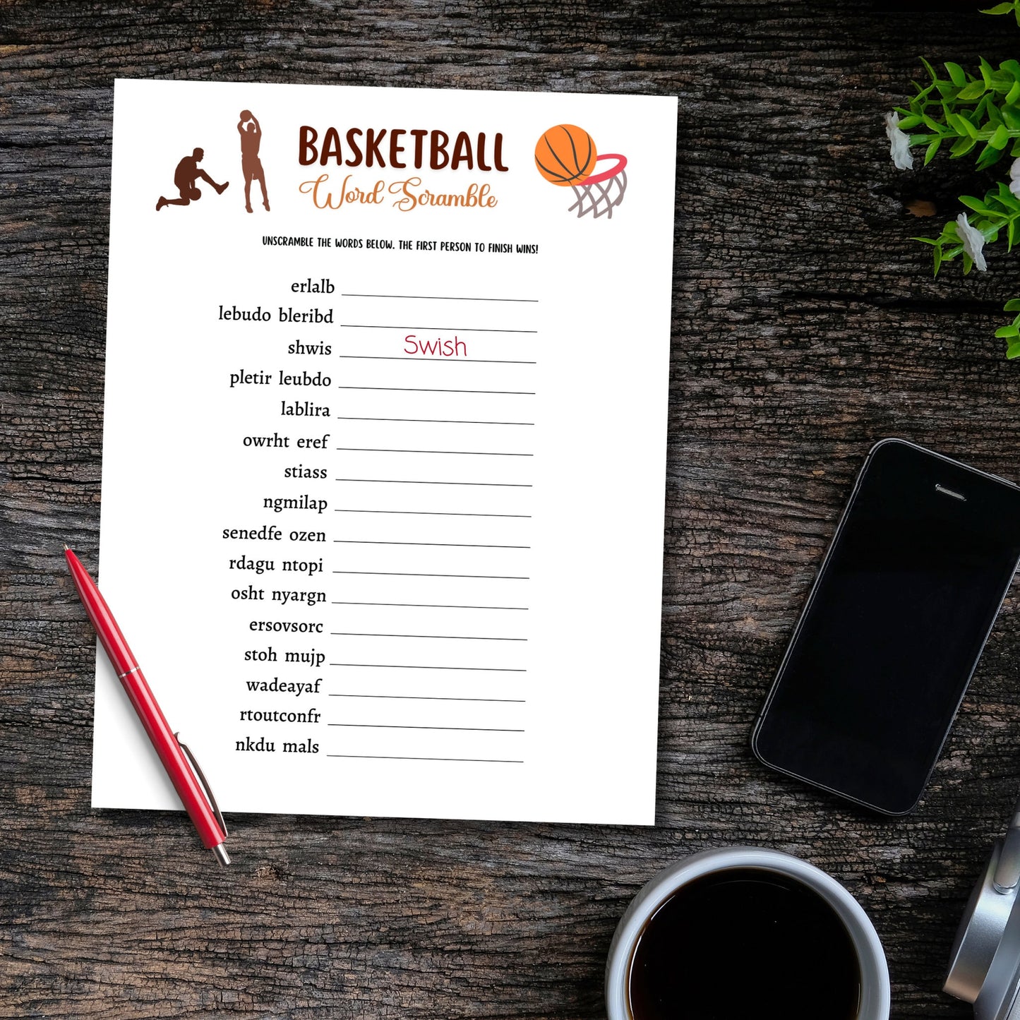 Basketball Word Scramble Game Printable, Basketball Party Game, Mens College Basketball, Classroom Game, Activity for Adults And Kids