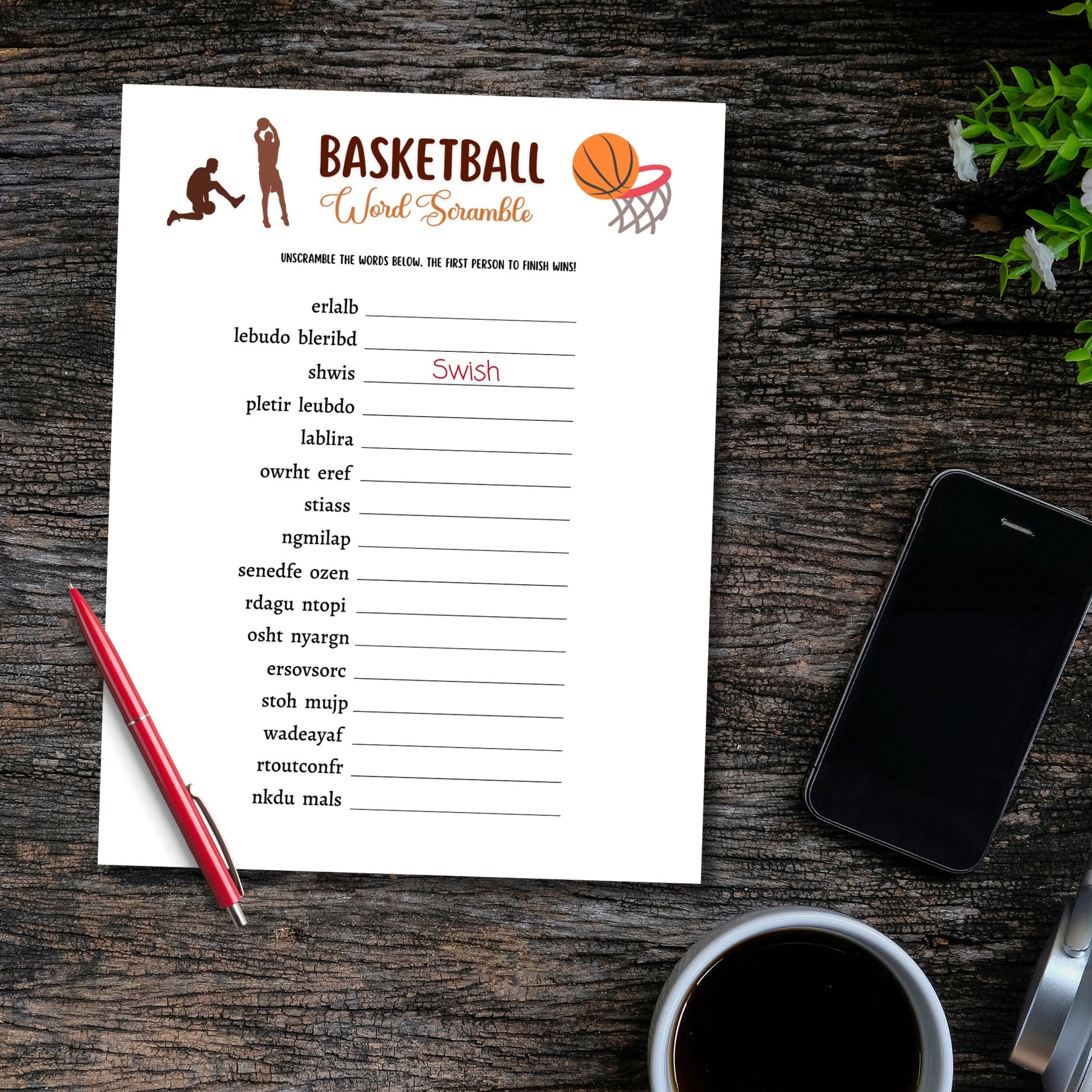 Basketball Word Scramble Game Printable, Basketball Party Game, Mens College Basketball, Classroom Game, Activity for Adults And Kids