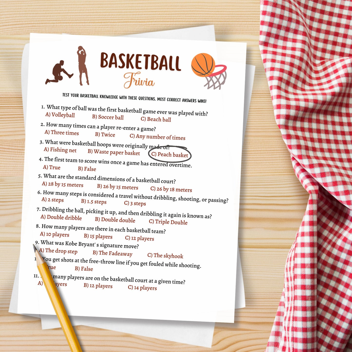 Basketball Trivia Game Printable, Basketball Tailgate Party Game, Activity for Adults And Kids, True or False Game, Classroom Games