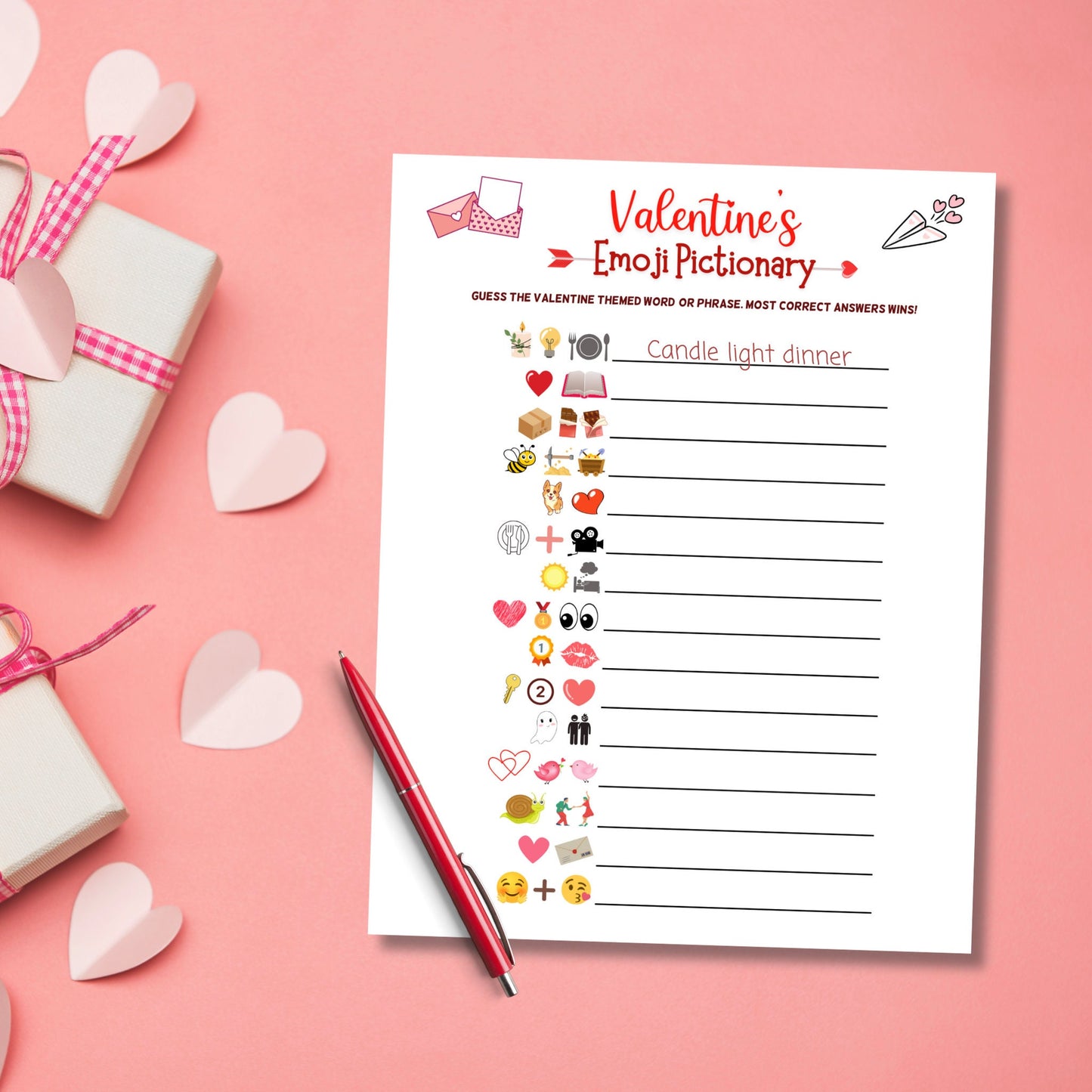 Valentine's Day Emoji Pictionary Game Printable, Fun Emoji Game for Adults & Kids, Party Game, Galentines Day Game, Valentines Day Activity