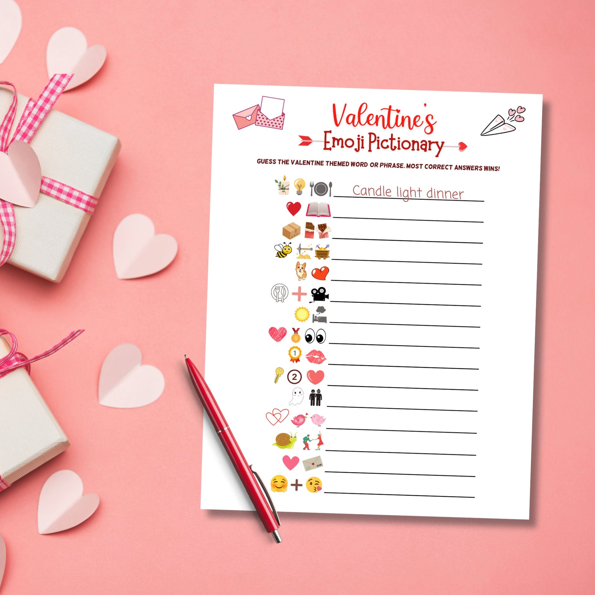 Valentine's Day Emoji Pictionary Game Printable, Fun Emoji Game for Adults & Kids, Party Game, Galentines Day Game, Valentines Day Activity