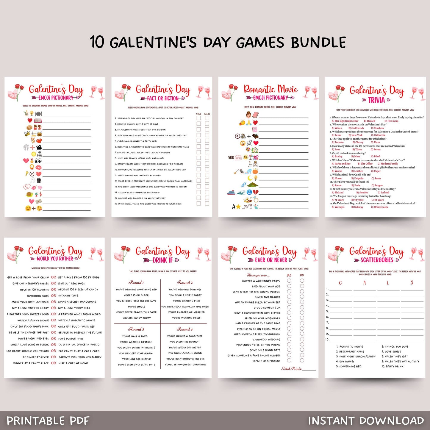 Galentines Day Games Printable, Adult Party Games, Ladies Night Game Ideas, Adults Galentines Day Activity, Valentines Day Girls Night Game