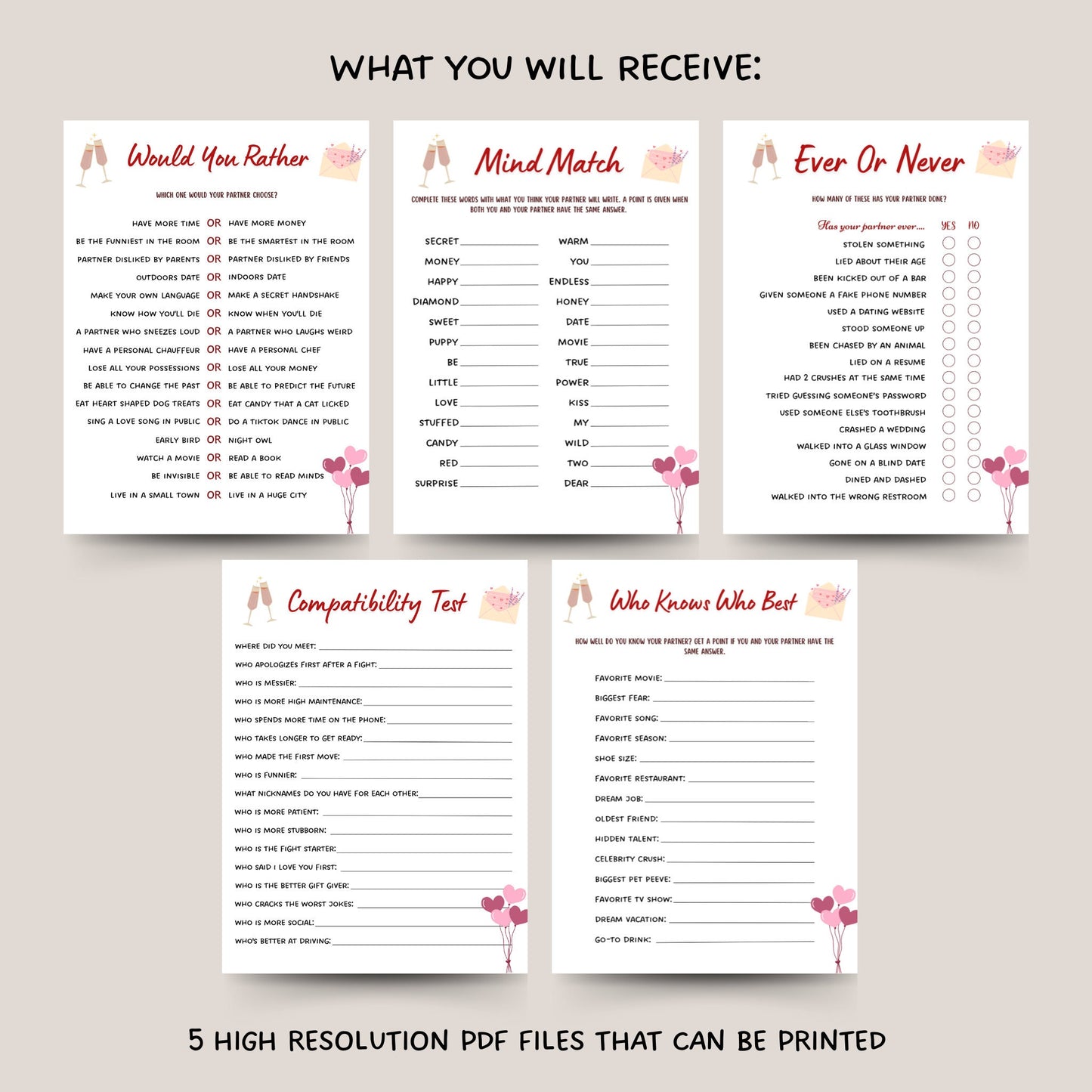 Couple Games Printable, Date Night Games, Marriage Anniversary Games, Fun Party Games for Couples, Valentines Day Games, Couples Night Games