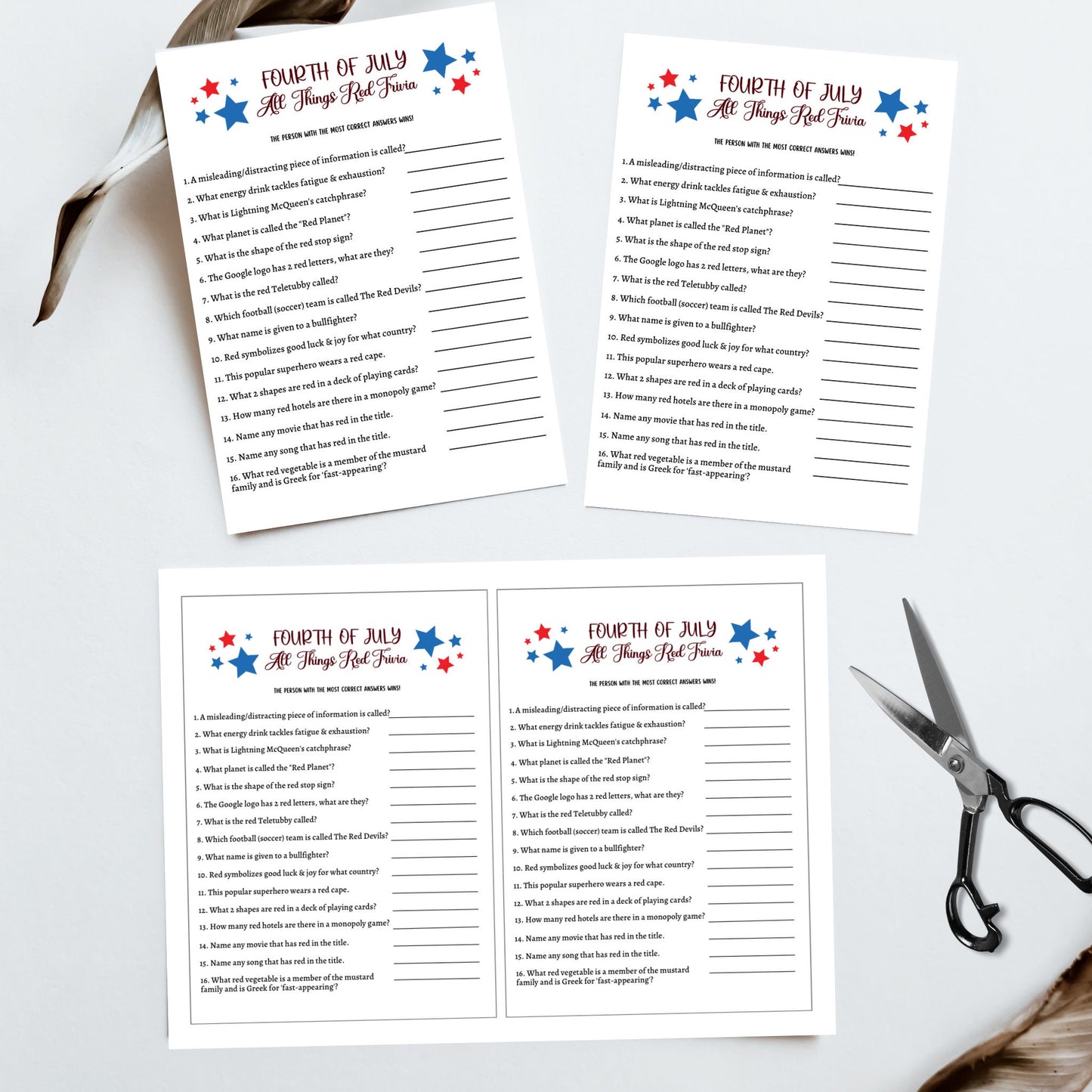 4th of July Games Printable, Independence Day Patriotic American Trivia Games, Party Games, Fourth of July Family Activity Kids and Adults