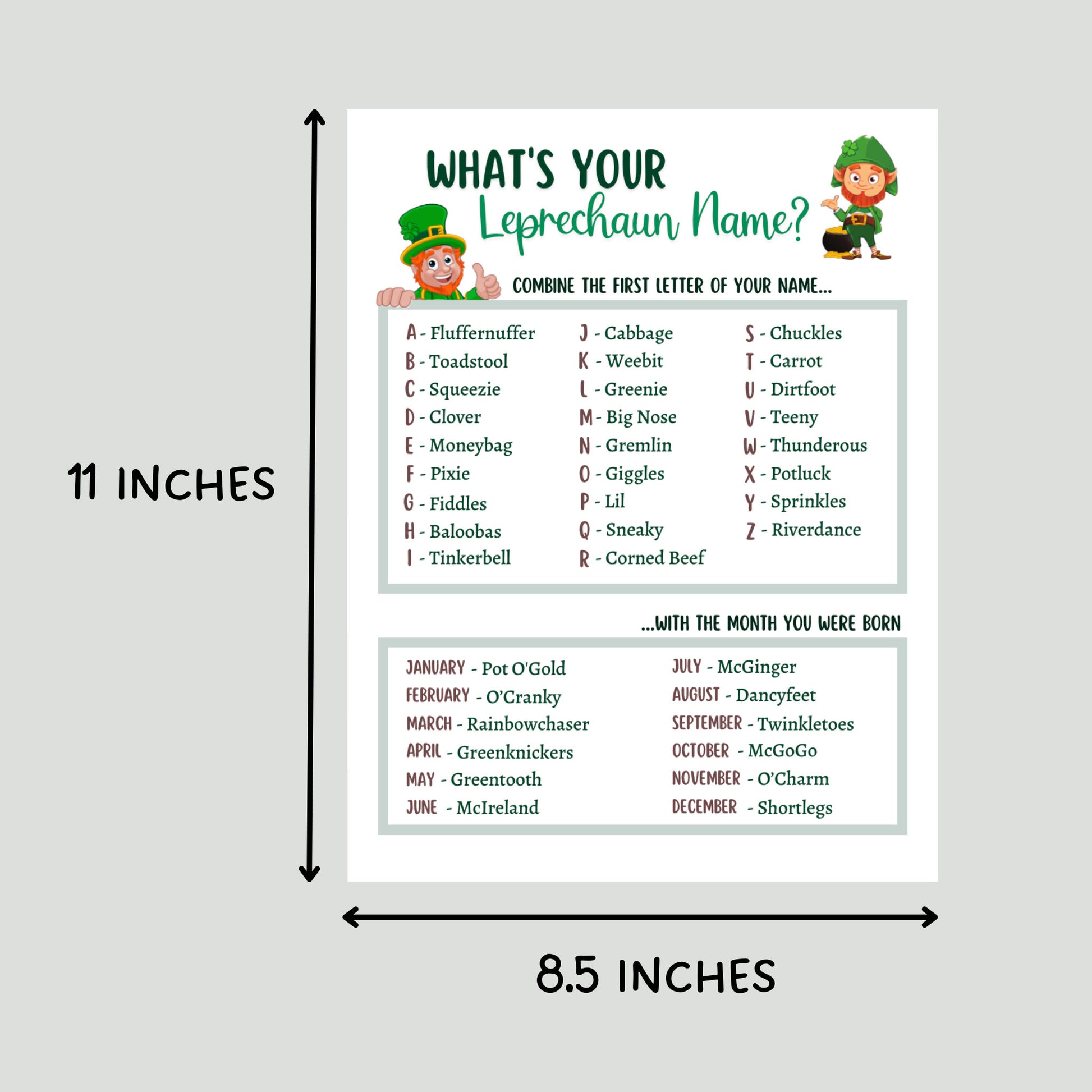 What's Your Leprechaun Name Game Printable, St. Patrick's Day Party Game, Classroom Games, St. Patty's Day Name Tags Kids Adults, St. Paddy