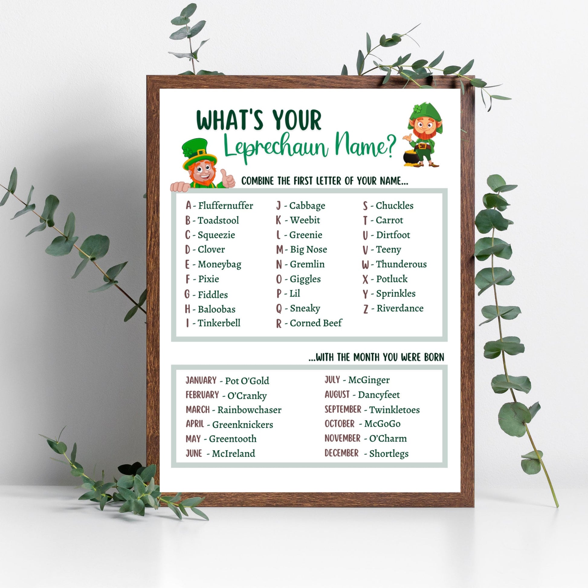 What's Your Leprechaun Name Game Printable, St. Patrick's Day Party Game, Classroom Games, St. Patty's Day Name Tags Kids Adults, St. Paddy