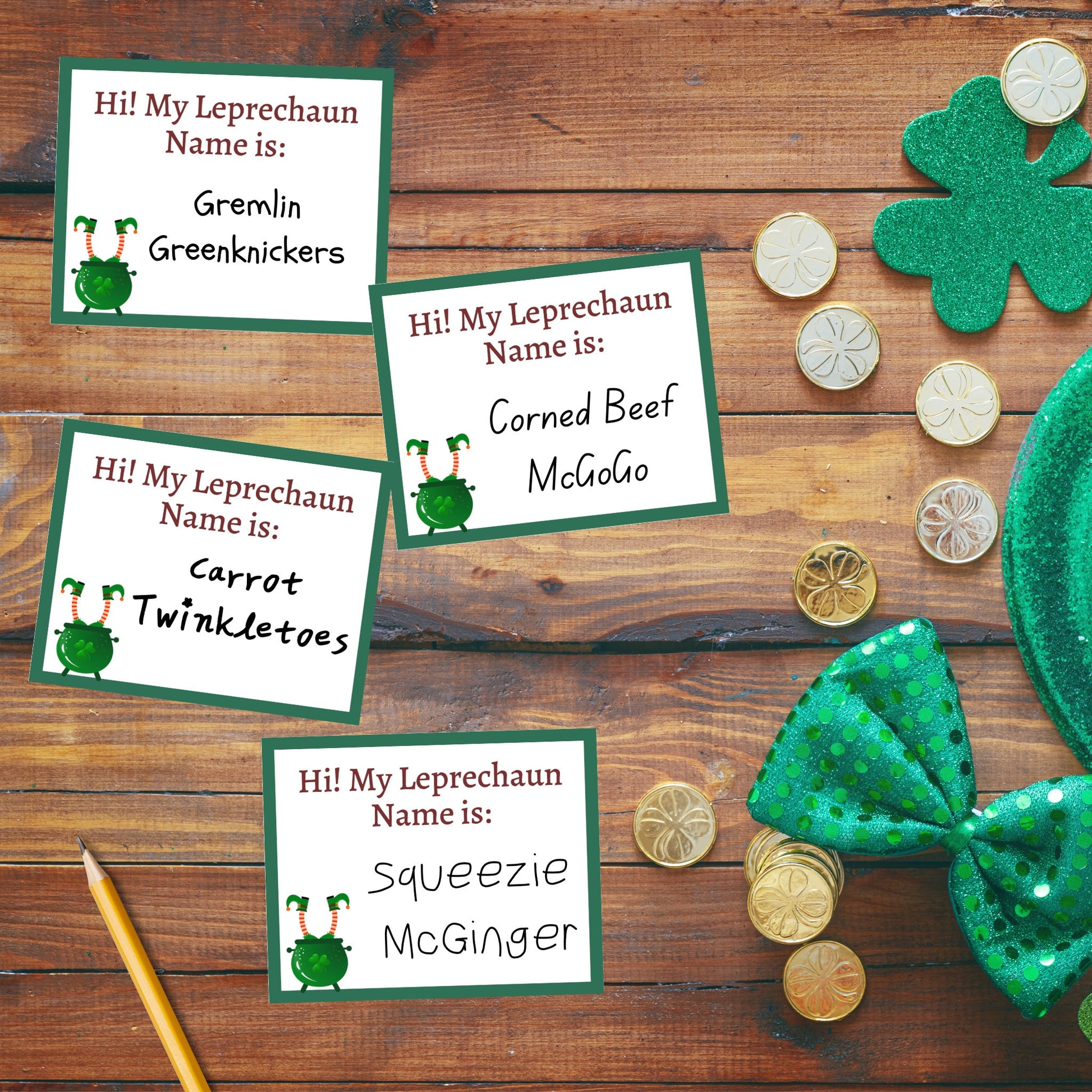 What's Your Leprechaun Name Game Printable, St. Patrick's Day Party Game, Classroom Games, St. Patty's Day Name Tags Kids Adults, St. Paddy