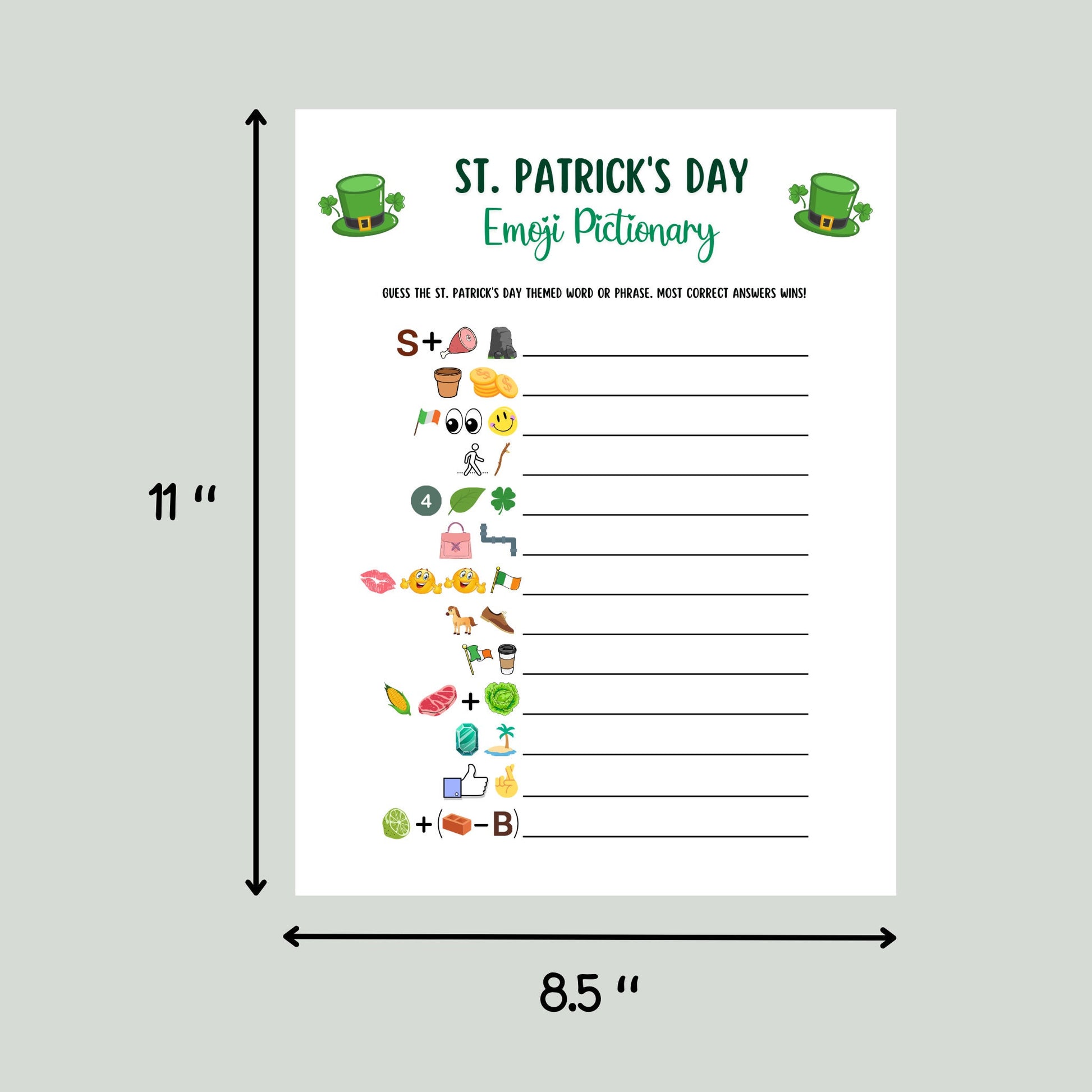 St Patricks Day Emoji Pictionary Game Printable, St Patricks Day Party Game, St. Patty's Activity Adults And Kids, Fun St. Paddy's Day Game