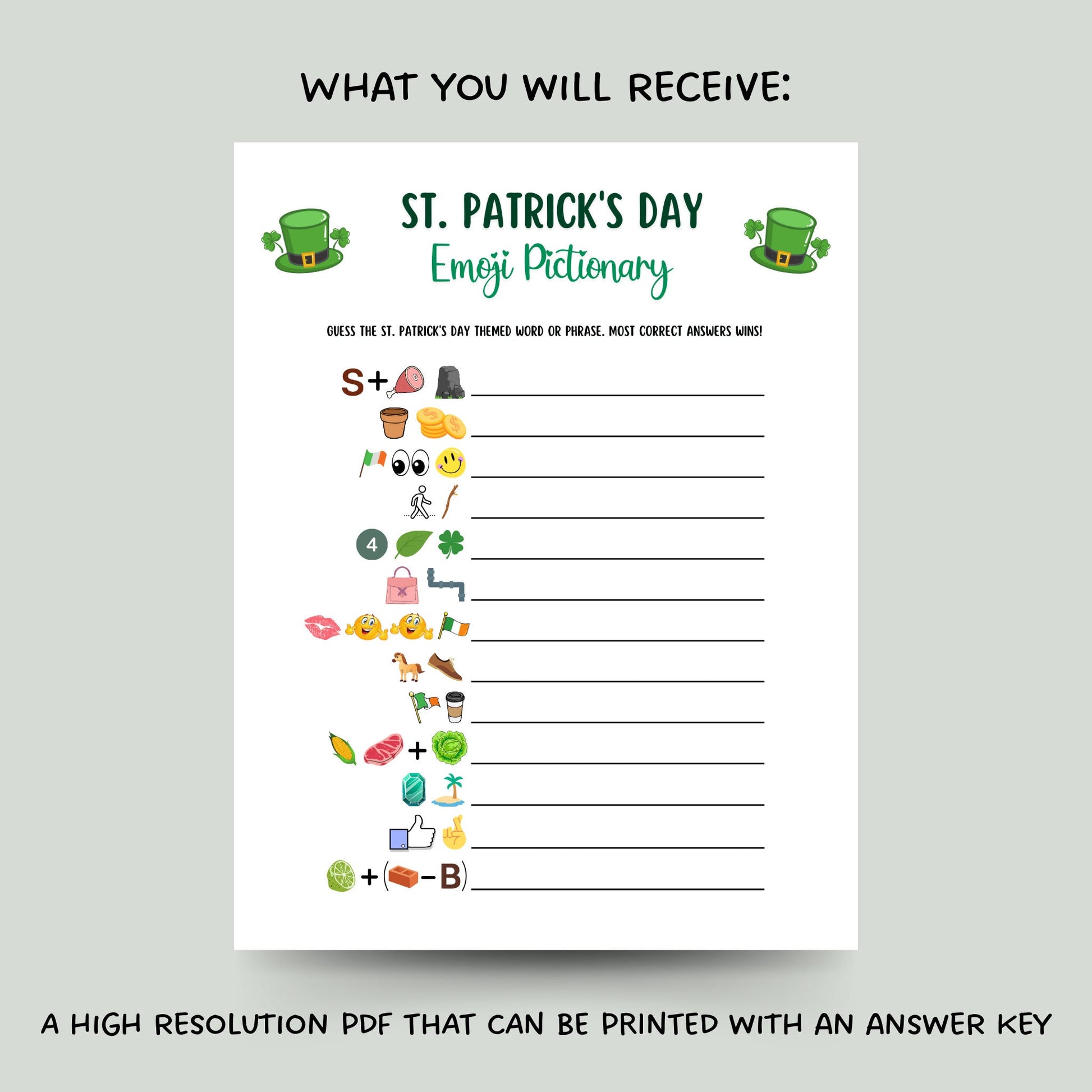St Patricks Day Emoji Pictionary Game Printable, St Patricks Day Party Game, St. Patty's Activity Adults And Kids, Fun St. Paddy's Day Game