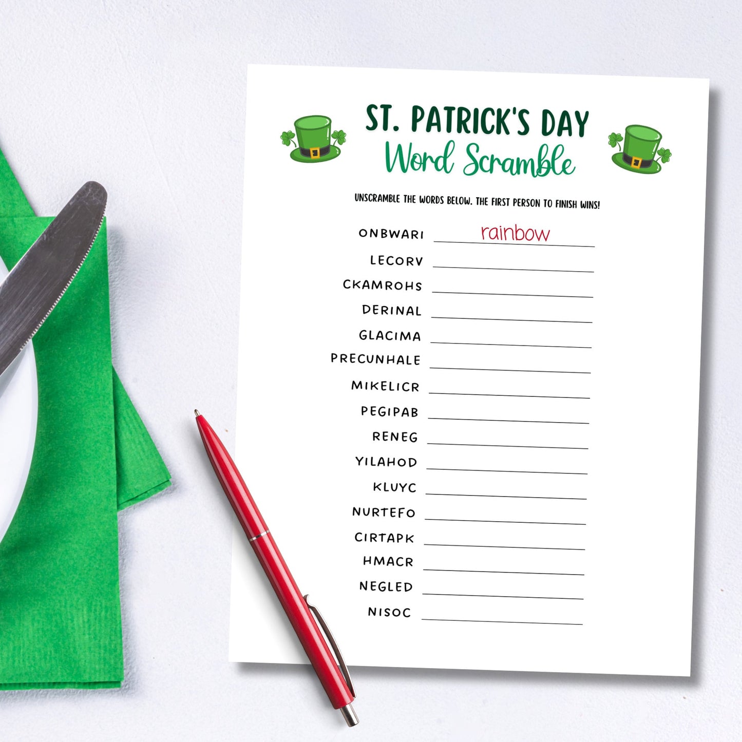 St Patricks Day Word Scramble Game Printable, St. Pattys Day Unscramble Game, Fun St Paddy’s Party Game, Irish Activity for Adults And Kids