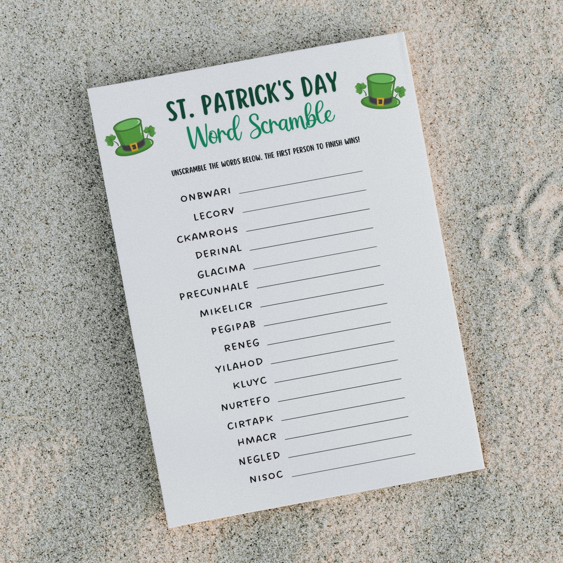 St Patricks Day Word Scramble Game Printable, St. Pattys Day Unscramble Game, Fun St Paddy’s Party Game, Irish Activity for Adults And Kids