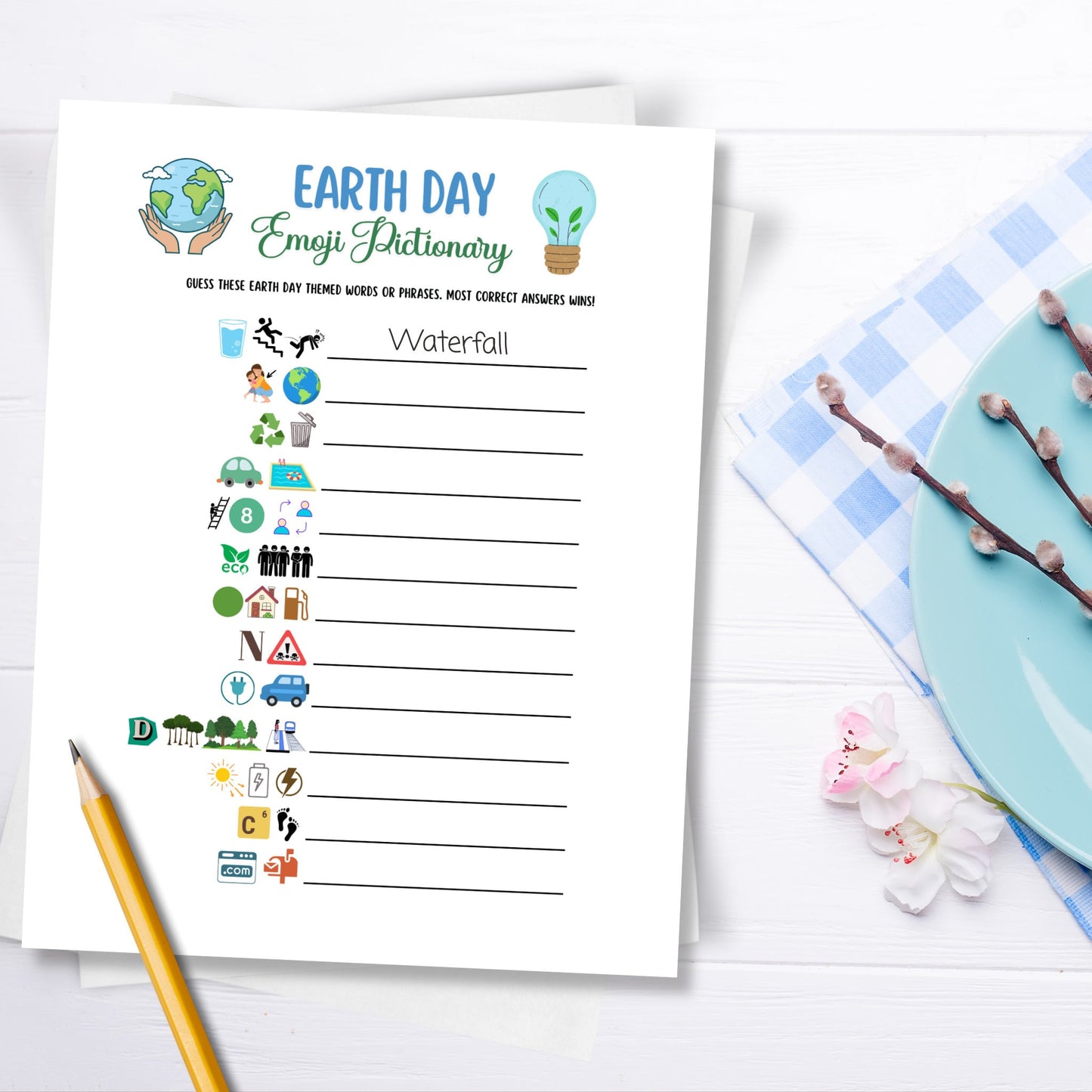Earth Day Emoji Pictionary Game Printable, Party Game for Kids And Adults, Environmental Activity, Family Game, Classroom Game, Work Party