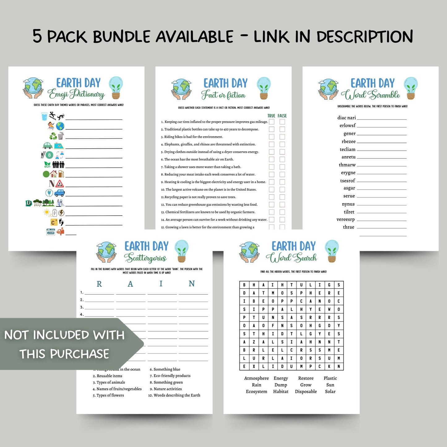 Earth Day Games Printable, Environmental Activity Word Search & Word Scramble, Party Game for Kids And Adults, Family Game, Classroom Game
