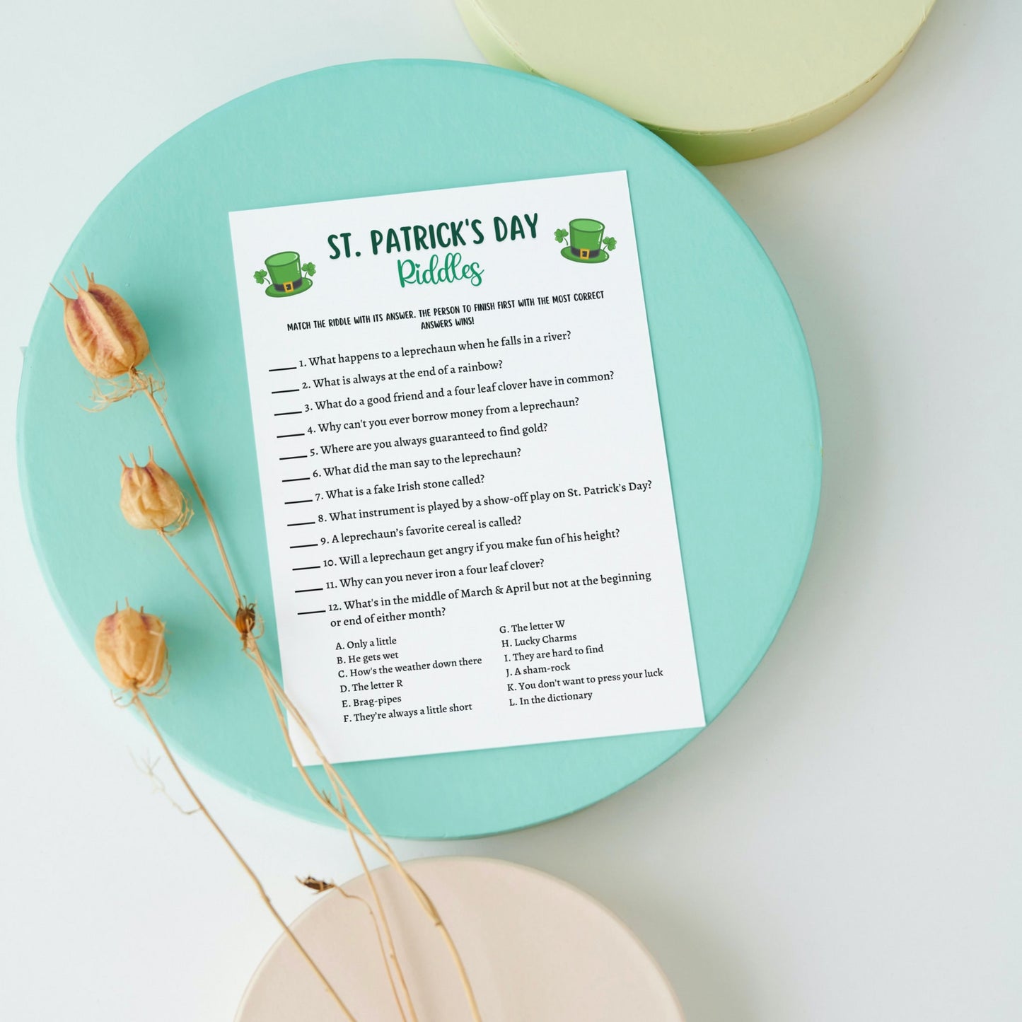 St Patrick's Day Riddles Game Printable, St Pattys Riddle Me This Trivia Activity, Classroom Game, Fun St Paddys Party Game, Kids and Adults