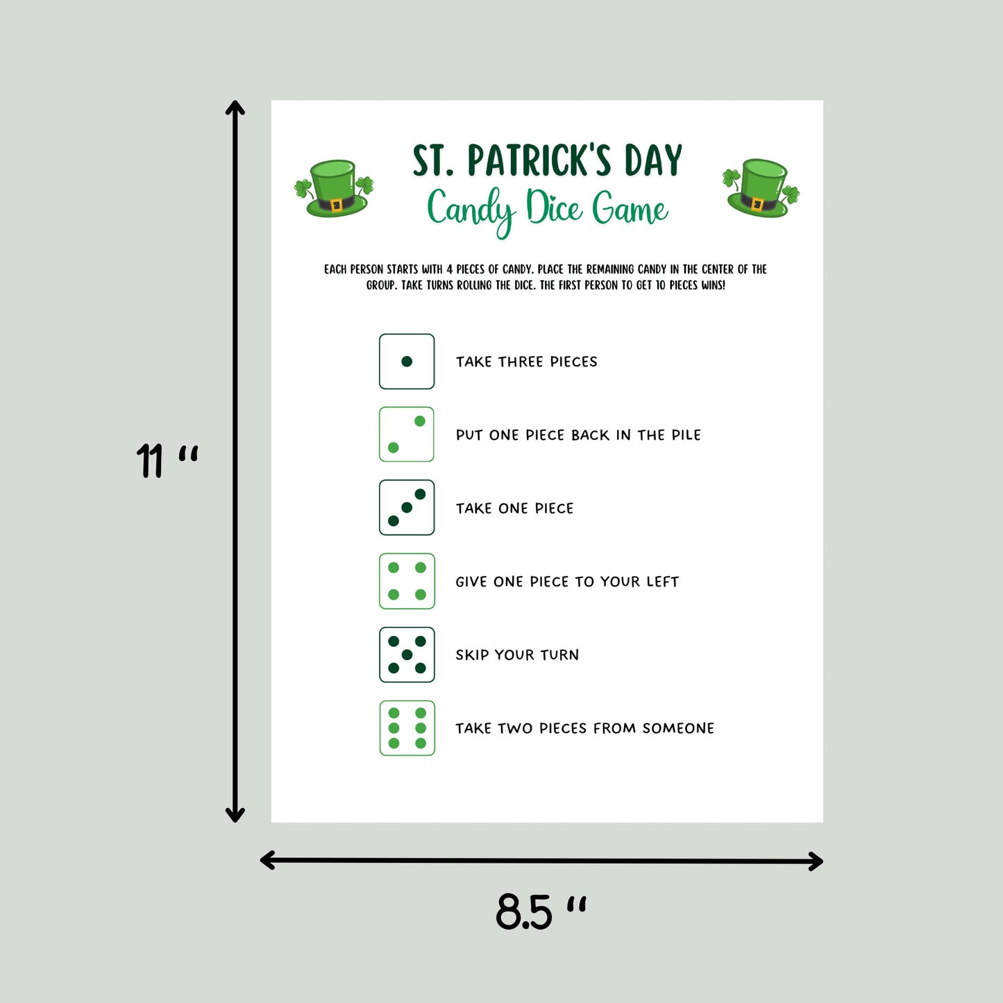 St Patrick's Day Candy Dice Game Printable, St Patty's Day Party Games for Kids, St Paddy's Day Classroom Game, Fun Activity Kids And Adults