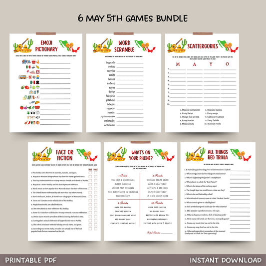 Cinco De Mayo Party Games Printable, Mexican Fiesta Games For Adults And Kids, Fun Family Group Games, Classroom Activity Game, Office Party