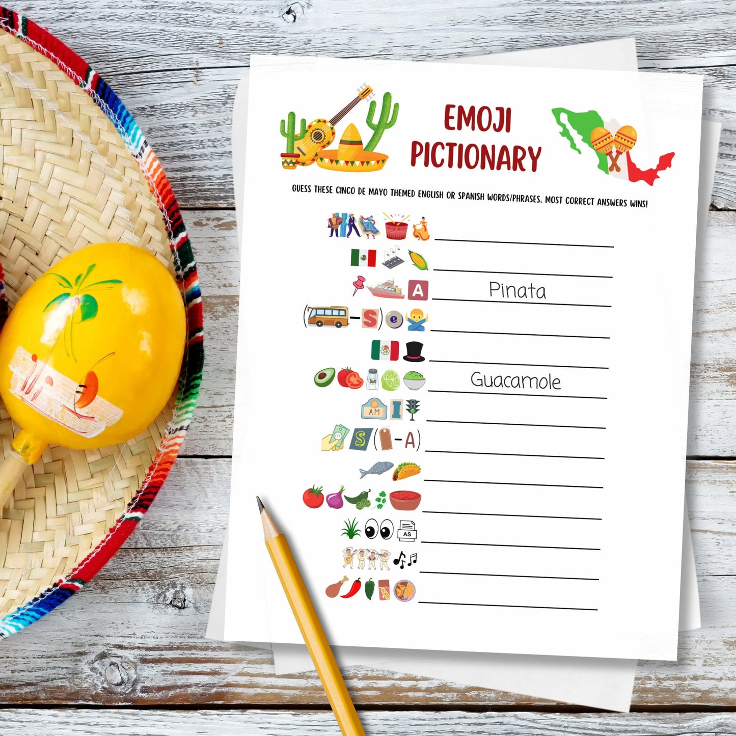 Cinco De Mayo Party Games Printable, Mexican Fiesta Games For Adults And Kids, Fun Family Group Games, Classroom Activity Game, Office Party