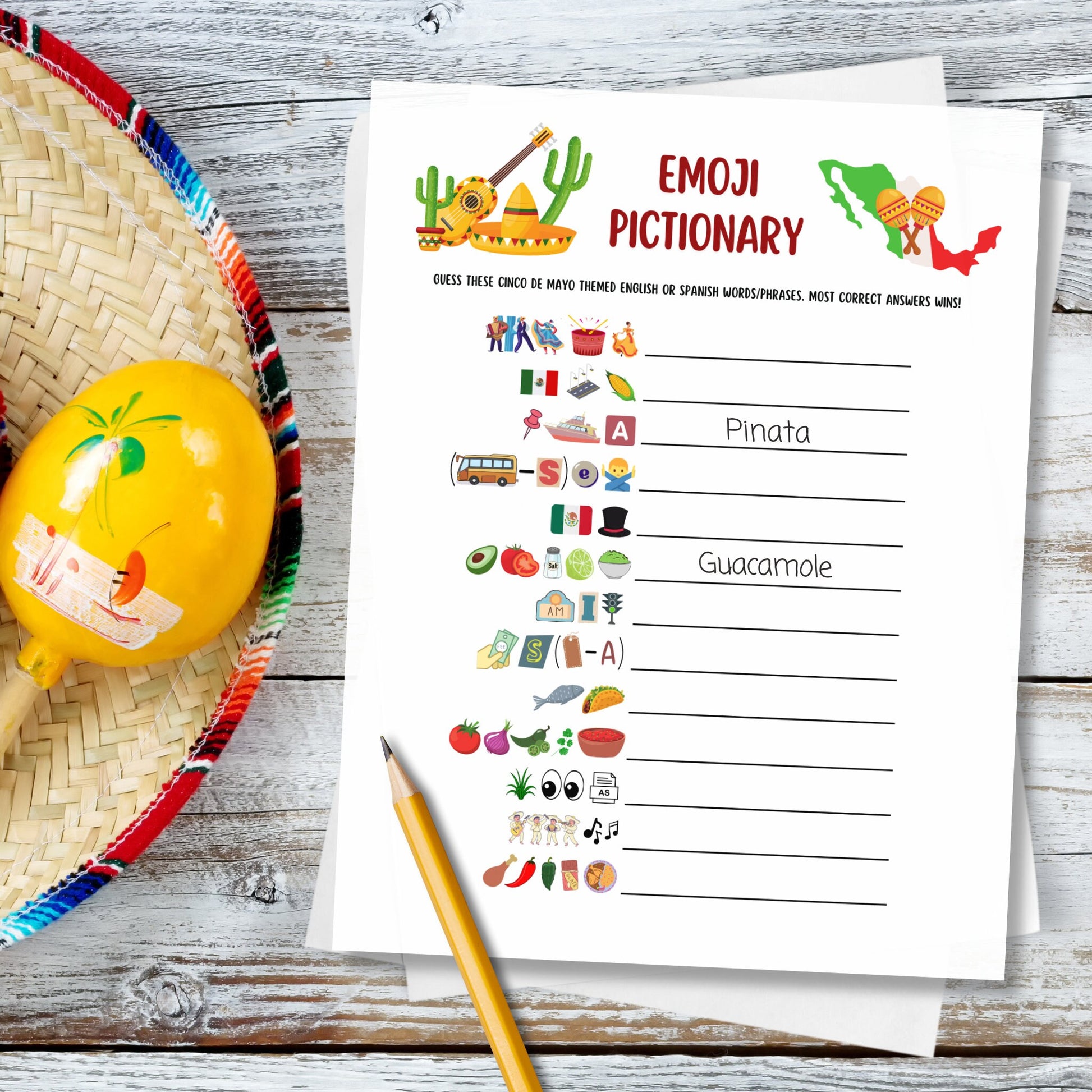 Cinco De Mayo Party Games Printable, Mexican Fiesta Games For Adults And Kids, Fun Family Group Games, Classroom Activity Game, Office Party