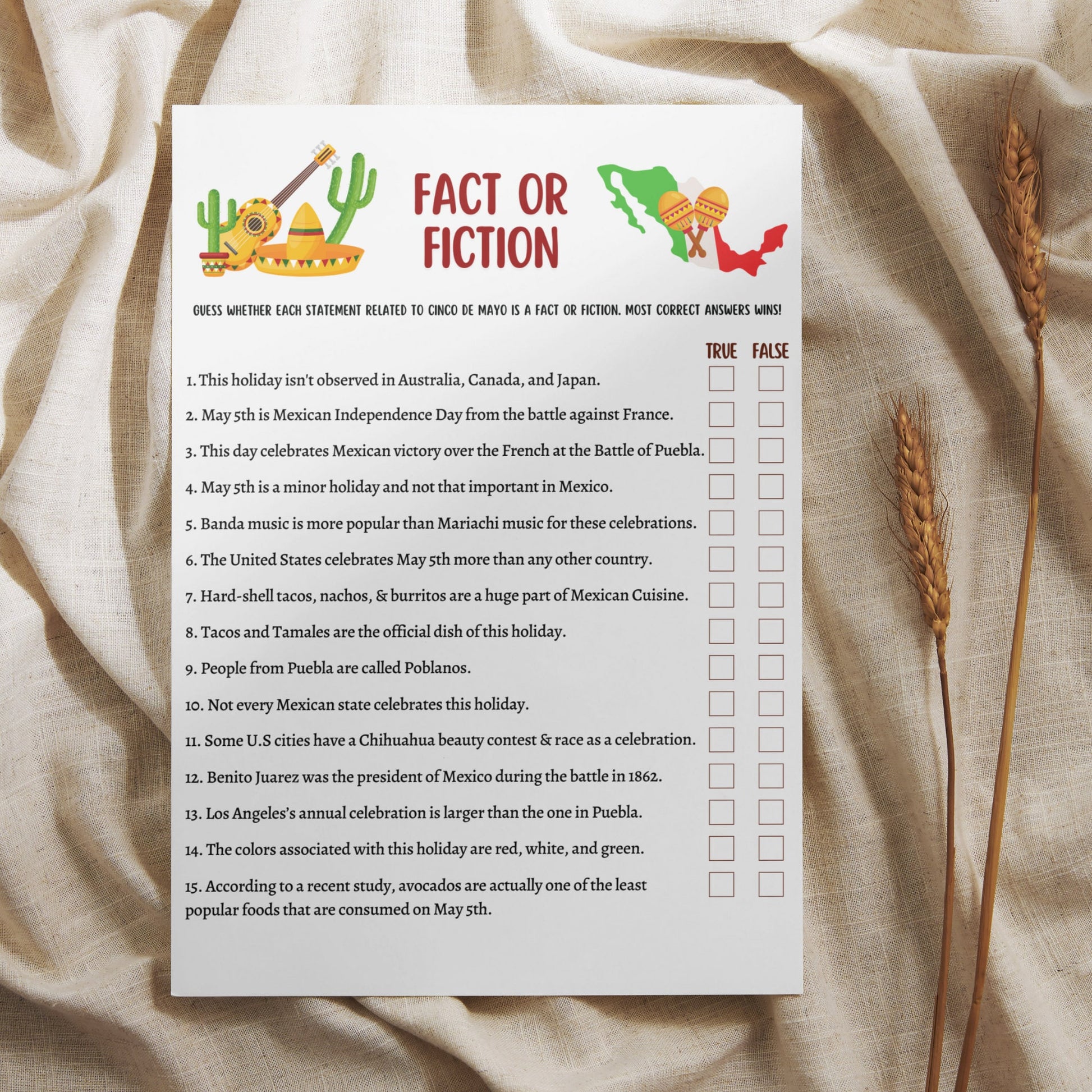 Cinco De Mayo Party Games Printable, Mexican Fiesta Games For Adults And Kids, Fun Family Group Games, Classroom Activity Game, Office Party