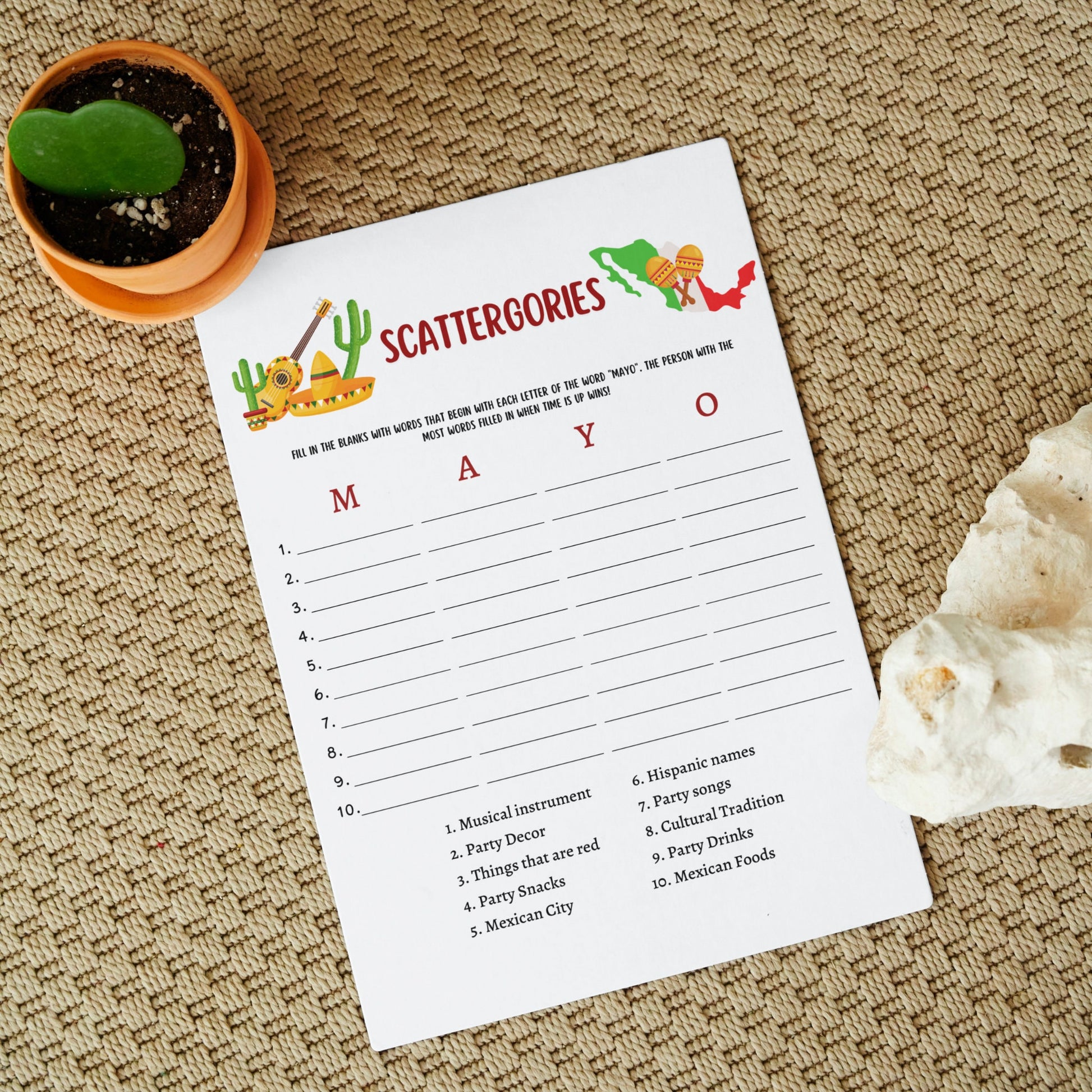 Cinco De Mayo Party Games Printable, Mexican Fiesta Games For Adults And Kids, Fun Family Group Games, Classroom Activity Game, Office Party