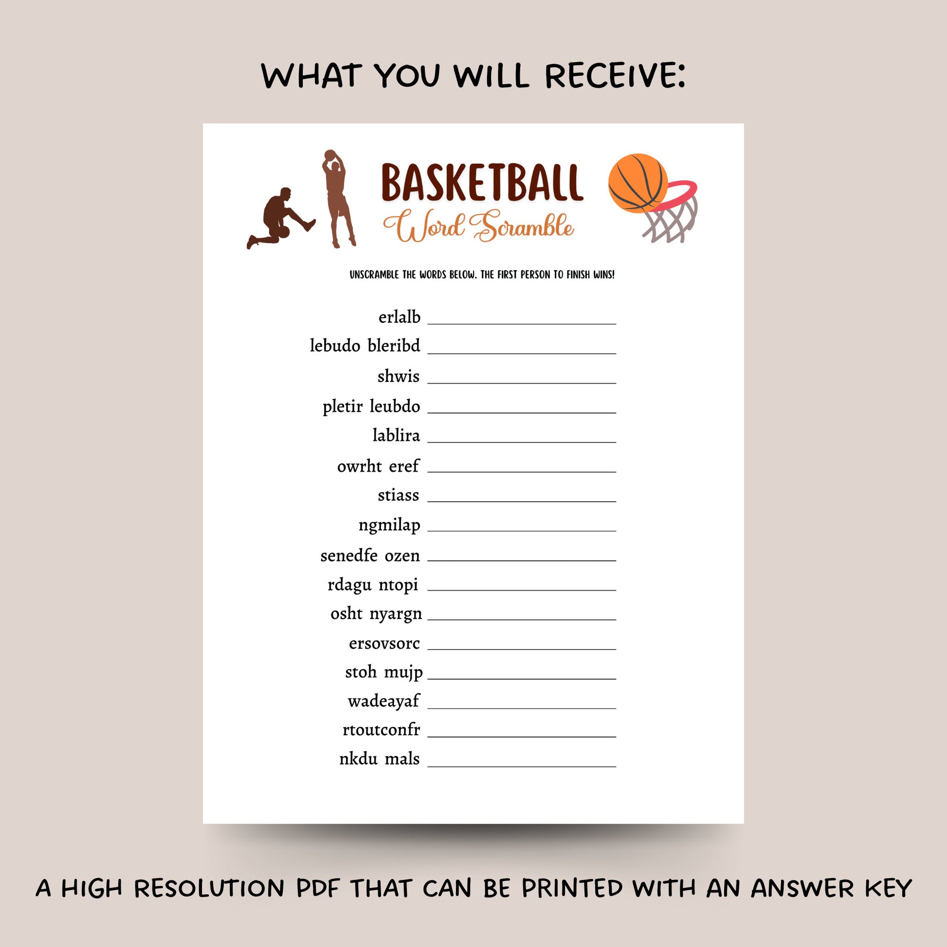 Basketball Word Scramble Game Printable, Basketball Party Game, Mens College Basketball, Classroom Game, Activity for Adults And Kids