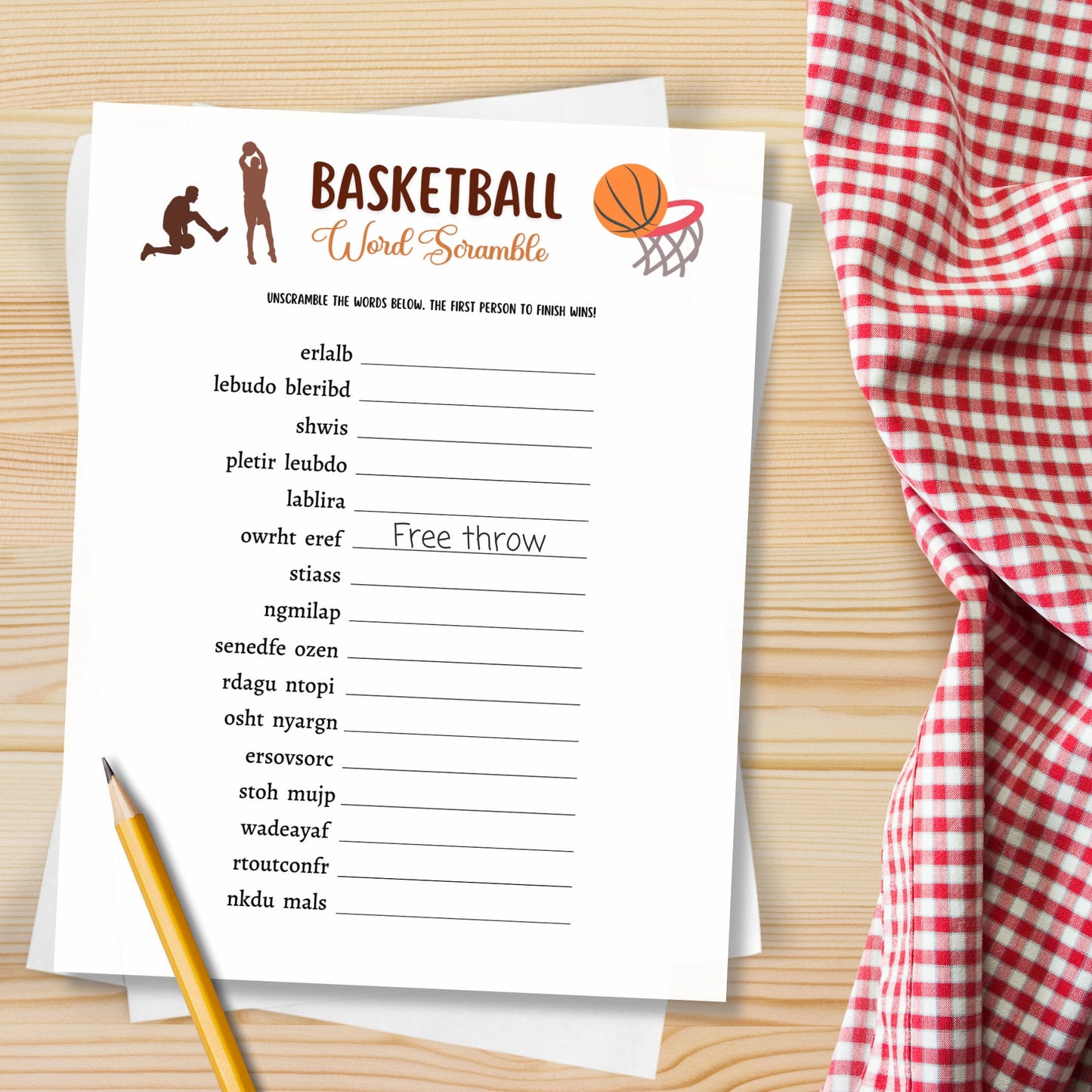 Basketball Word Scramble Game Printable, Basketball Party Game, Mens College Basketball, Classroom Game, Activity for Adults And Kids