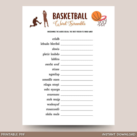 Basketball Word Scramble Game Printable, Basketball Party Game, Mens College Basketball, Classroom Game, Activity for Adults And Kids