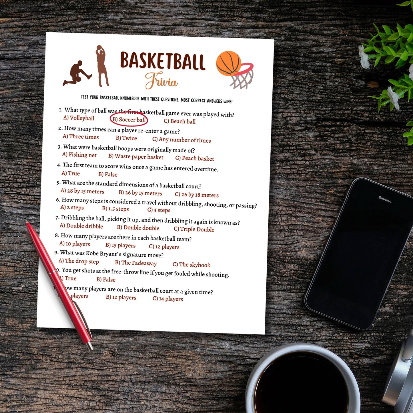 Basketball Trivia Game Printable, Basketball Tailgate Party Game, Activity for Adults And Kids, True or False Game, Classroom Games