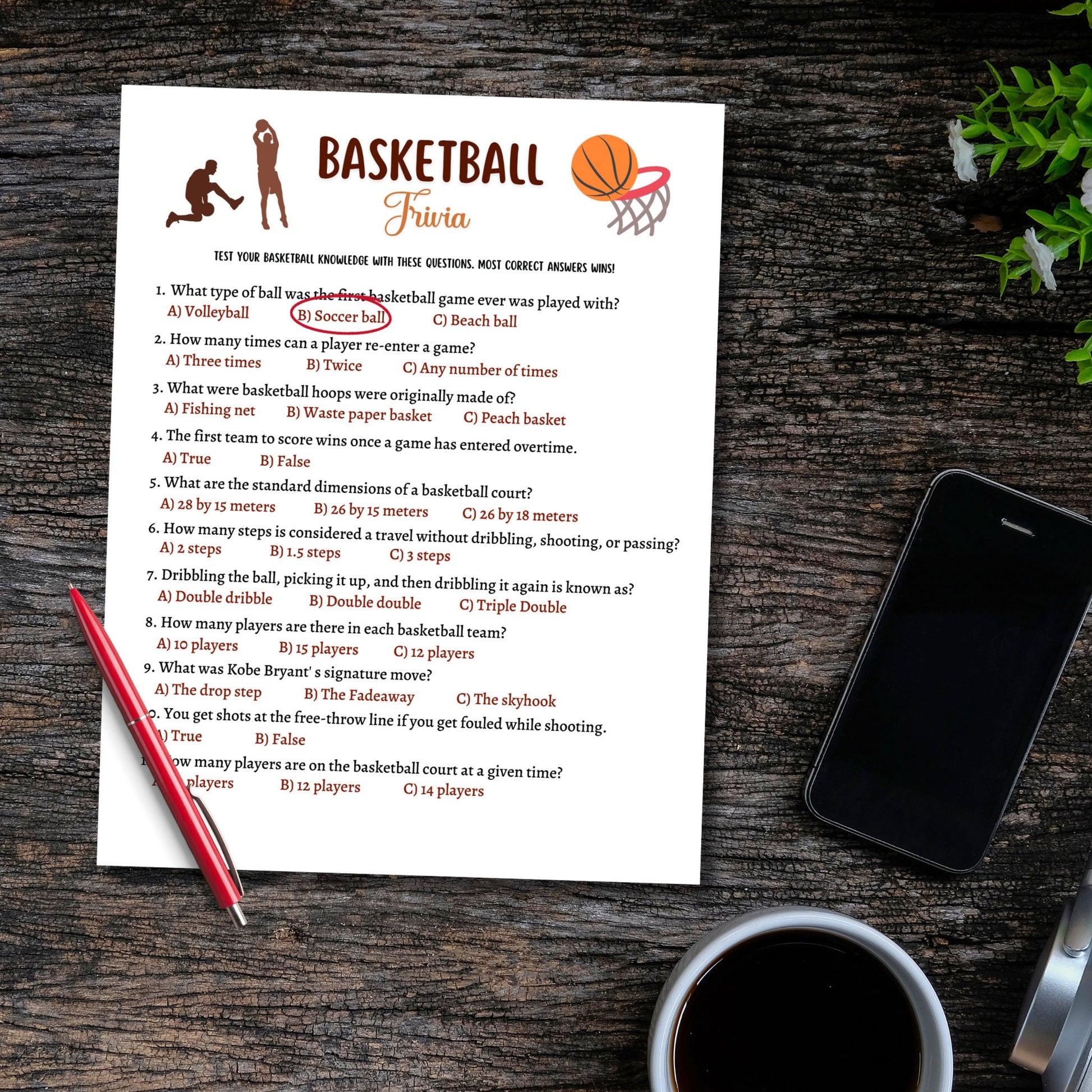 Basketball Trivia Game Printable, Basketball Tailgate Party Game, Activity for Adults And Kids, True or False Game, Classroom Games