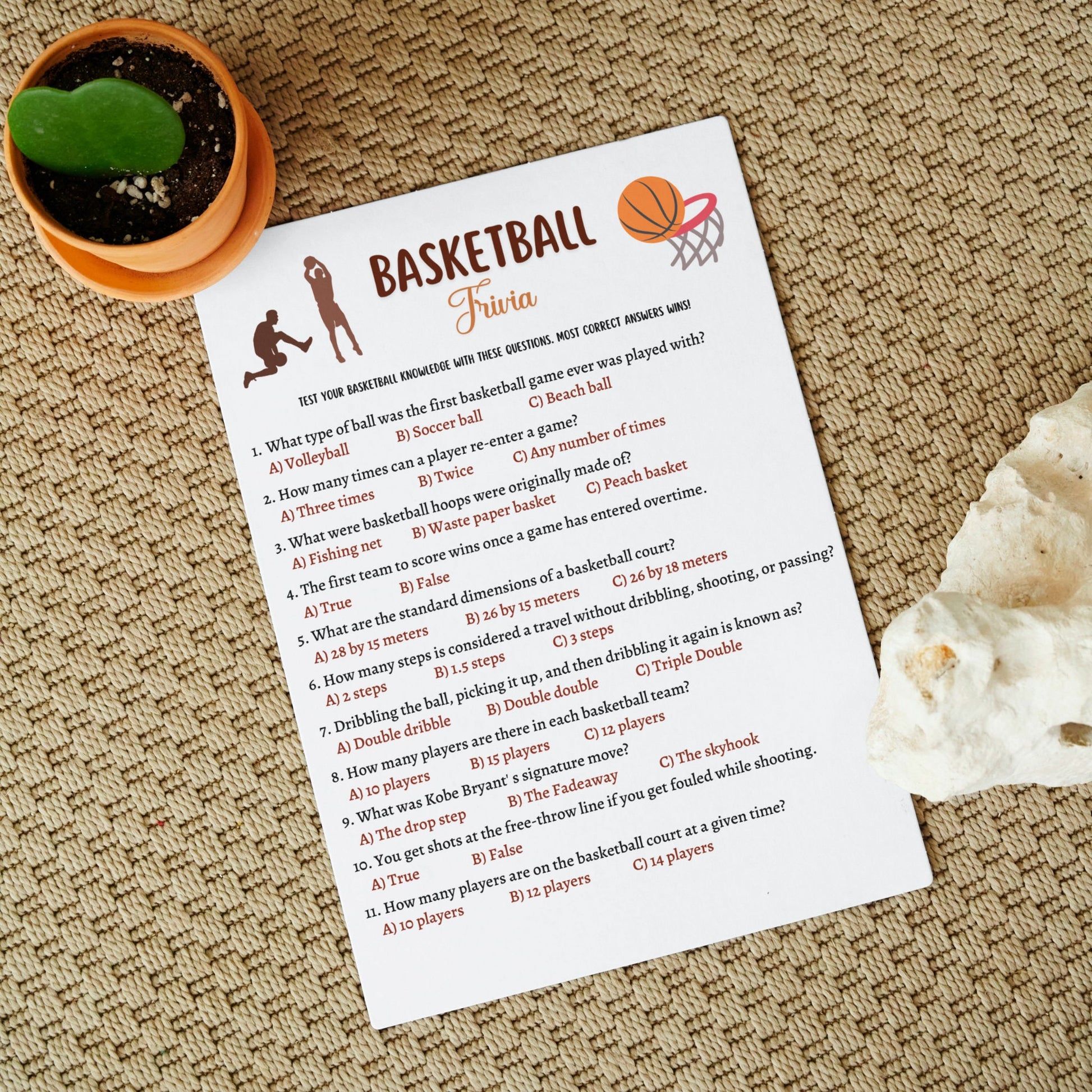 Basketball Trivia Game Printable, Basketball Tailgate Party Game, Activity for Adults And Kids, True or False Game, Classroom Games