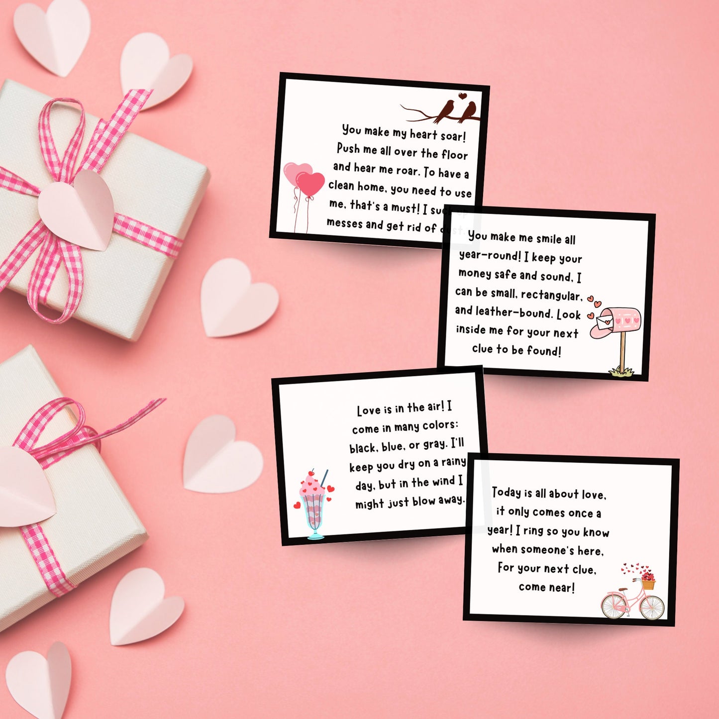 Valentine's Day Treasure Hunt For Kids Printable, Valentines Day Scavenger Hunt Clues, Party Games, Printable Games Activity For Kids