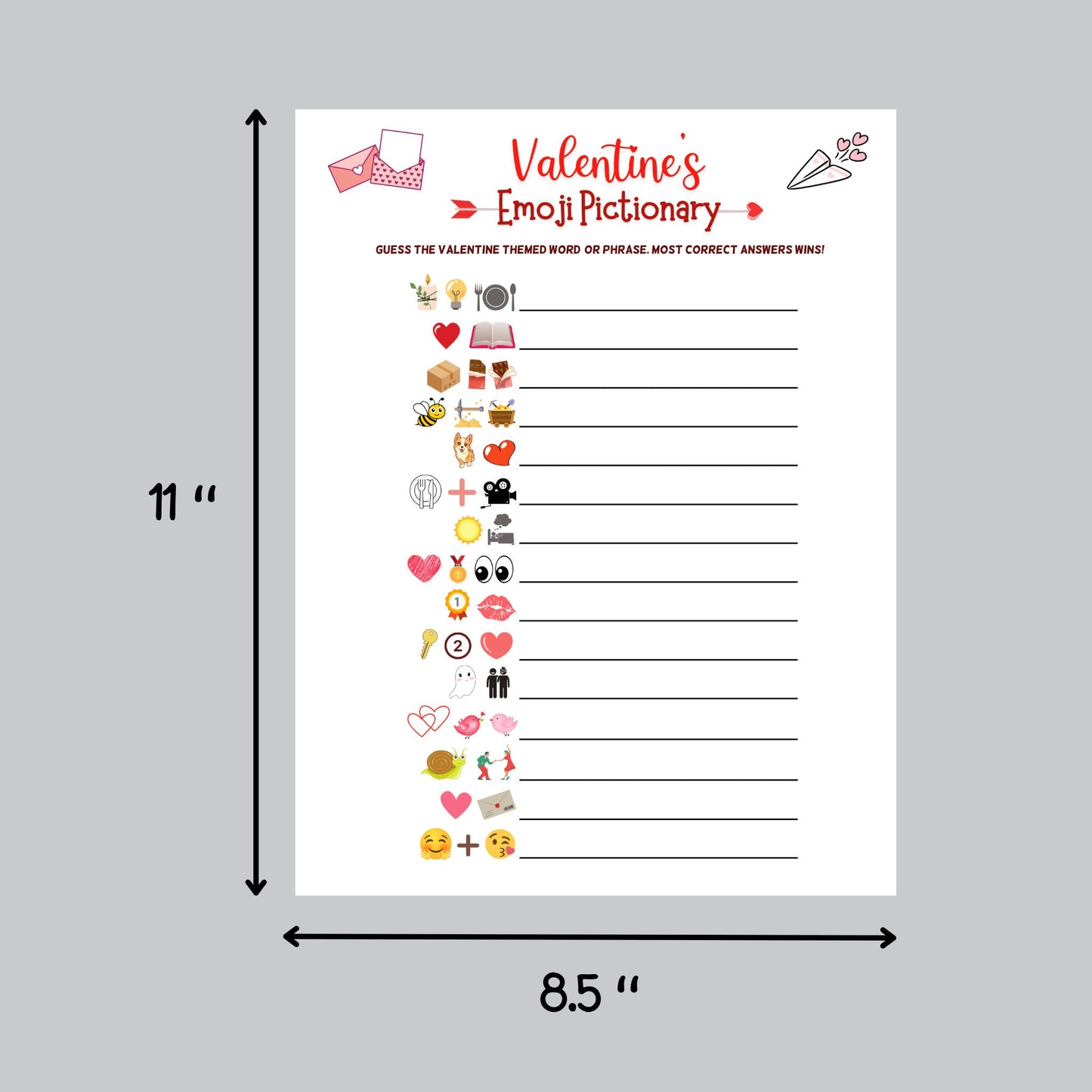 Valentine's Day Emoji Pictionary Game Printable, Fun Emoji Game for Adults & Kids, Party Game, Galentines Day Game, Valentines Day Activity