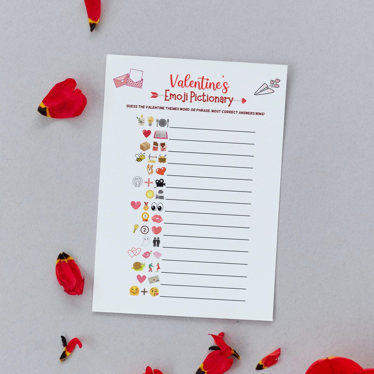 Valentine's Day Emoji Pictionary Game Printable, Fun Emoji Game for Adults & Kids, Party Game, Galentines Day Game, Valentines Day Activity