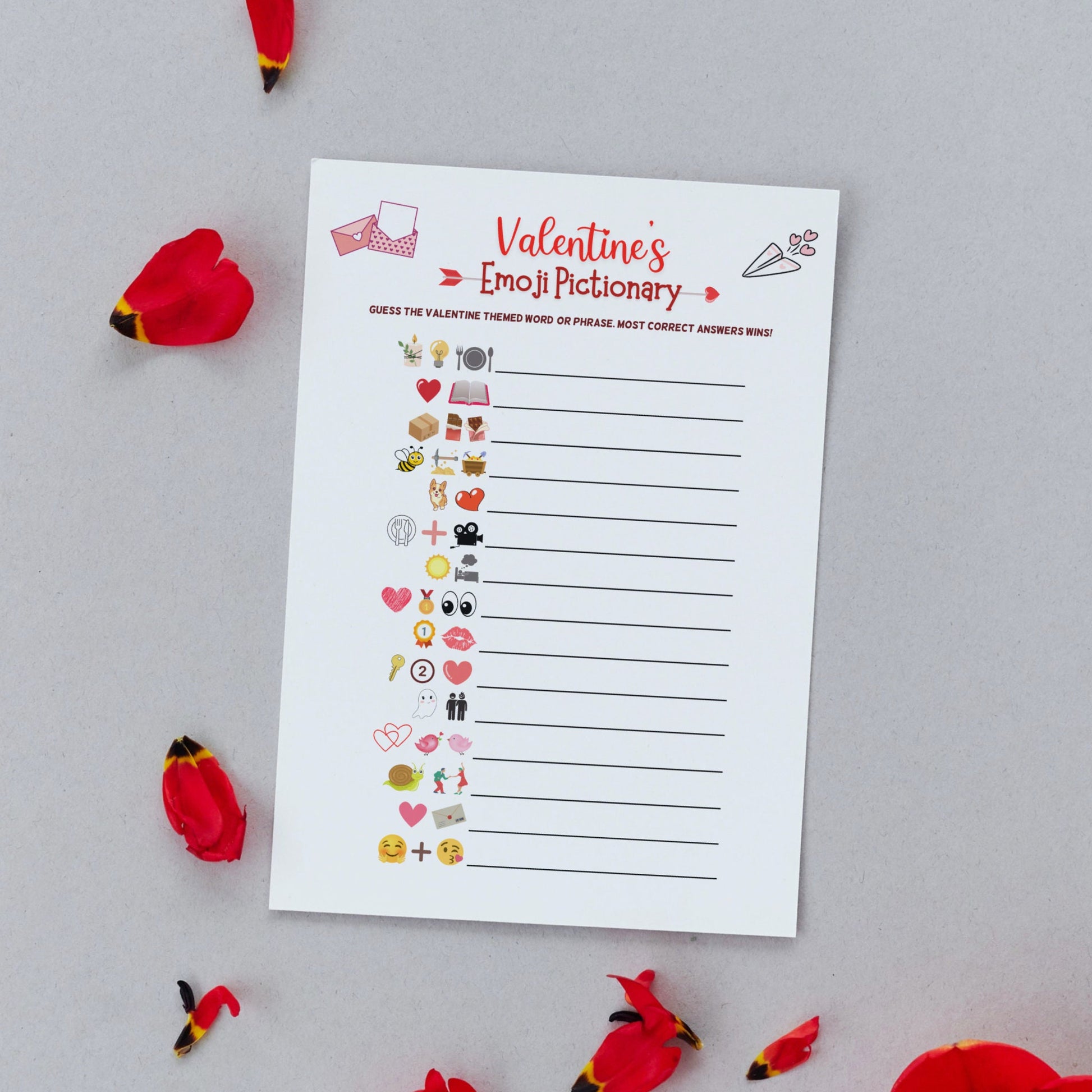 Valentine's Day Emoji Pictionary Game Printable, Fun Emoji Game for Adults & Kids, Party Game, Galentines Day Game, Valentines Day Activity