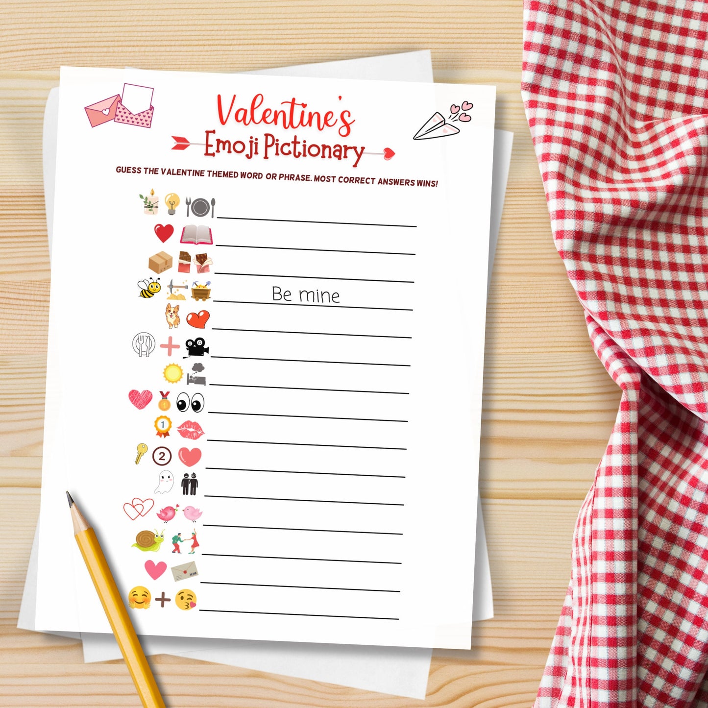 Valentine's Day Emoji Pictionary Game Printable, Fun Emoji Game for Adults & Kids, Party Game, Galentines Day Game, Valentines Day Activity